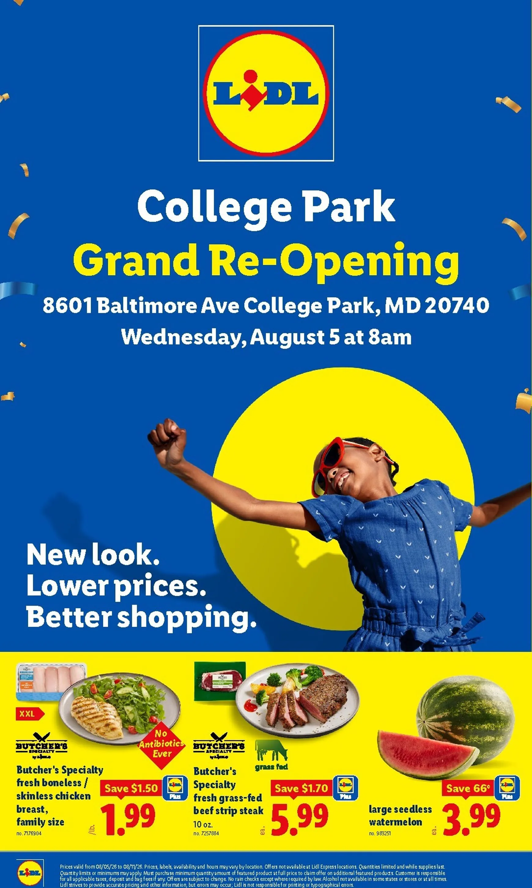 Current Lidl - College Park Grand Re-Opening leaflet valid from Wednesday 08/05/2026 to Tuesday 08/11/2026