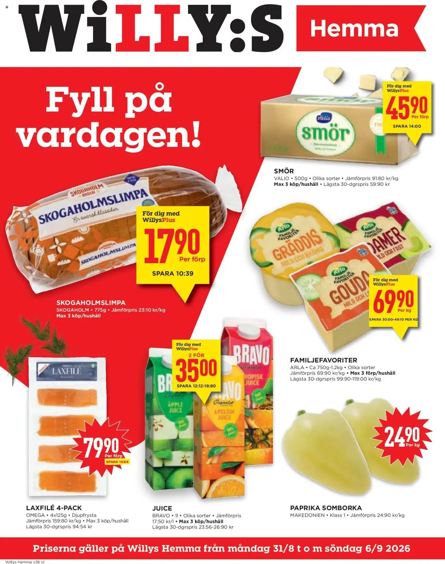 Willys erbjudanden Hemma från 31/08/2026 - 06/09/2026 > Reklamblad nuvarande rabatter från 31 augusti till 6 september 2026 - Reklamblad sidor 1