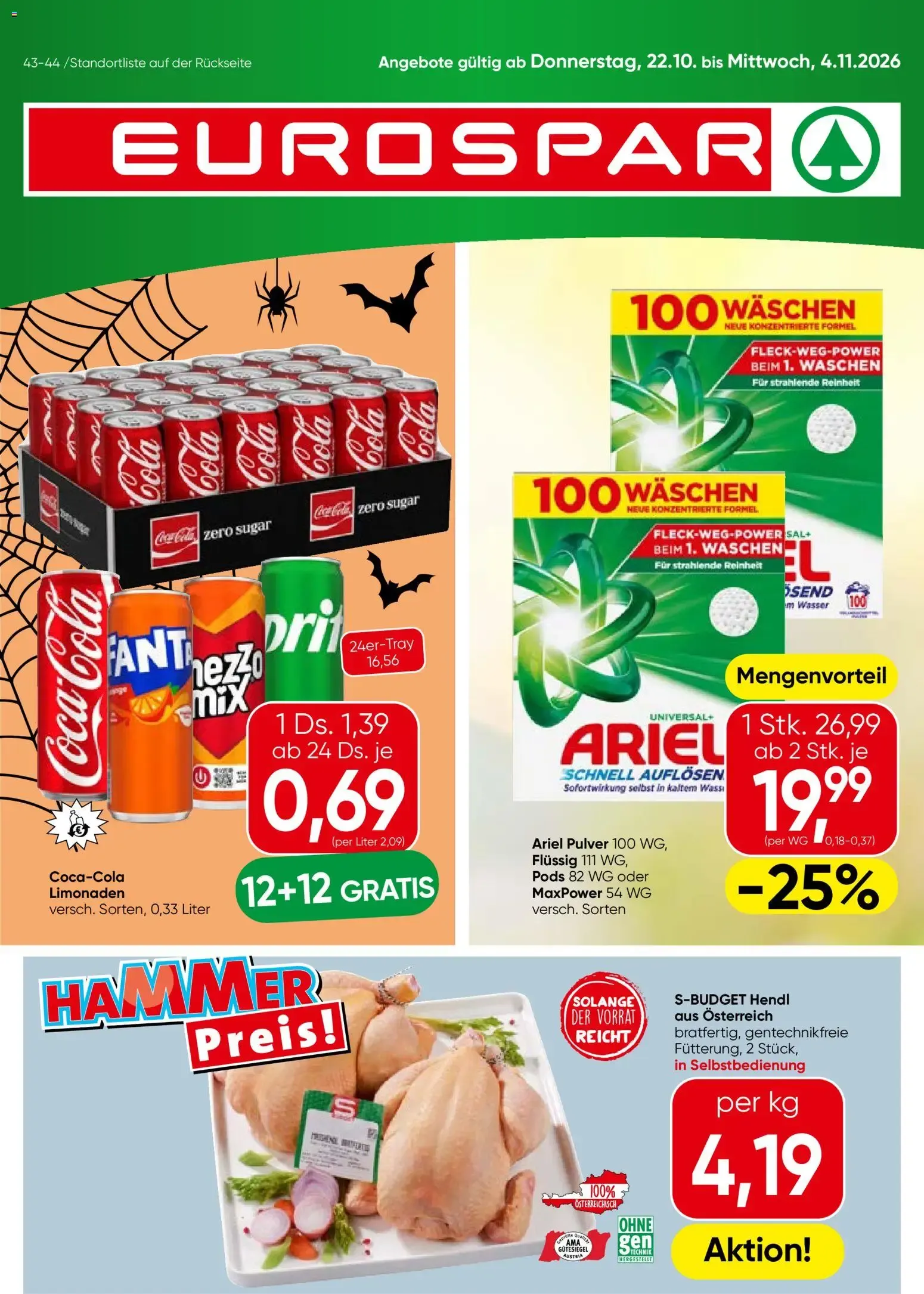 Eurospar Flugblatt von 22.10.2026 - Aktuelle Angebote von 22. Oktober bis 4. November 2026 - Flugblätt seite  1