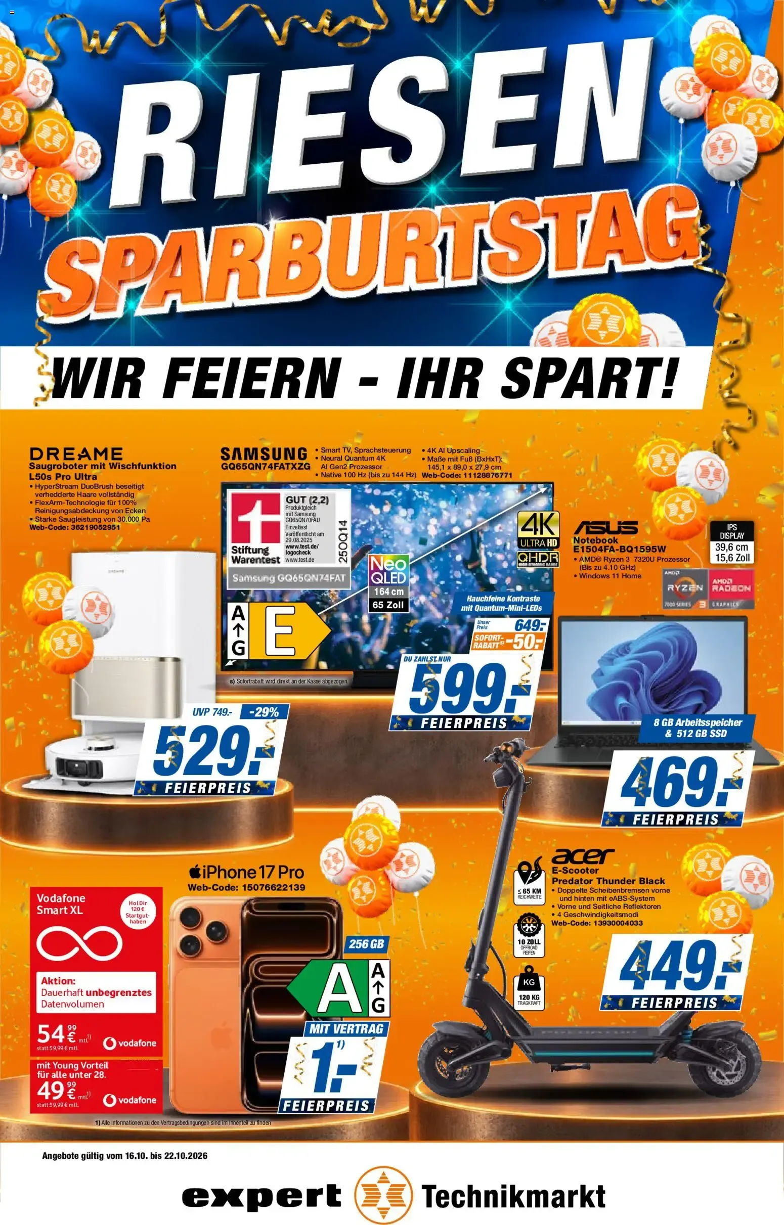 Expert Technikmarkt: Riesen Sparburtstag von 16. Oktober bis 22. Oktober 2026 - Prospekt seite 1