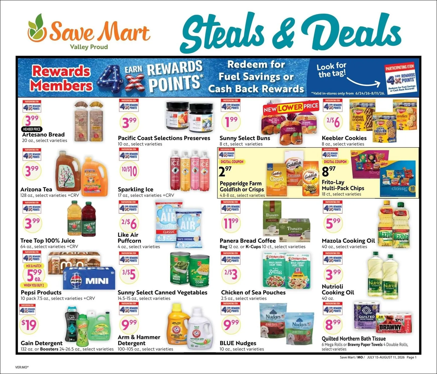 Current Save Mart - Steals & Deals leaflet valid from Wednesday 07/15/2026 to Tuesday 08/11/2026