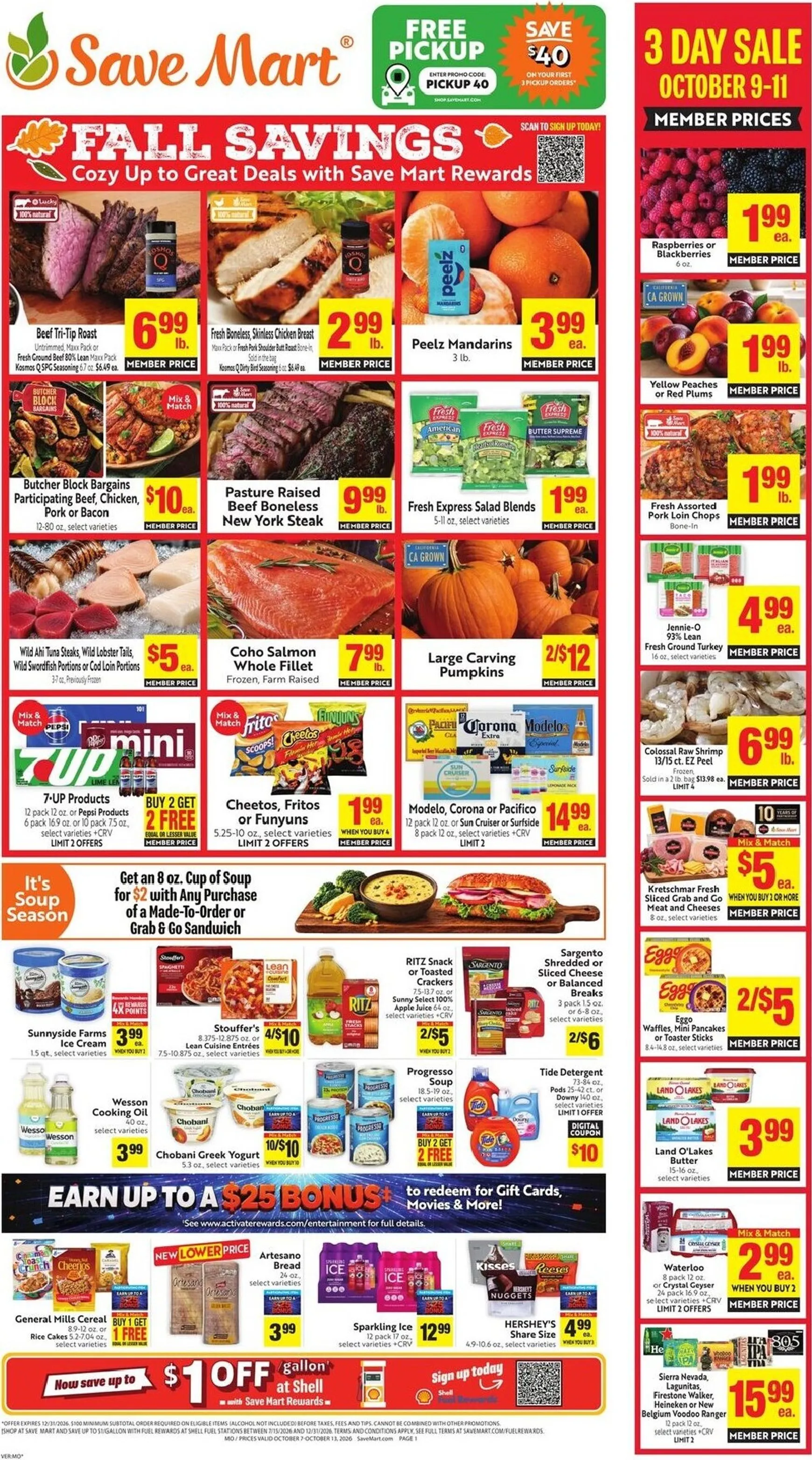 Weekly promotion Save Mart 3 Day Sale spanning from October 9 to October 11 2026 - Page 1 for Catalogue 365