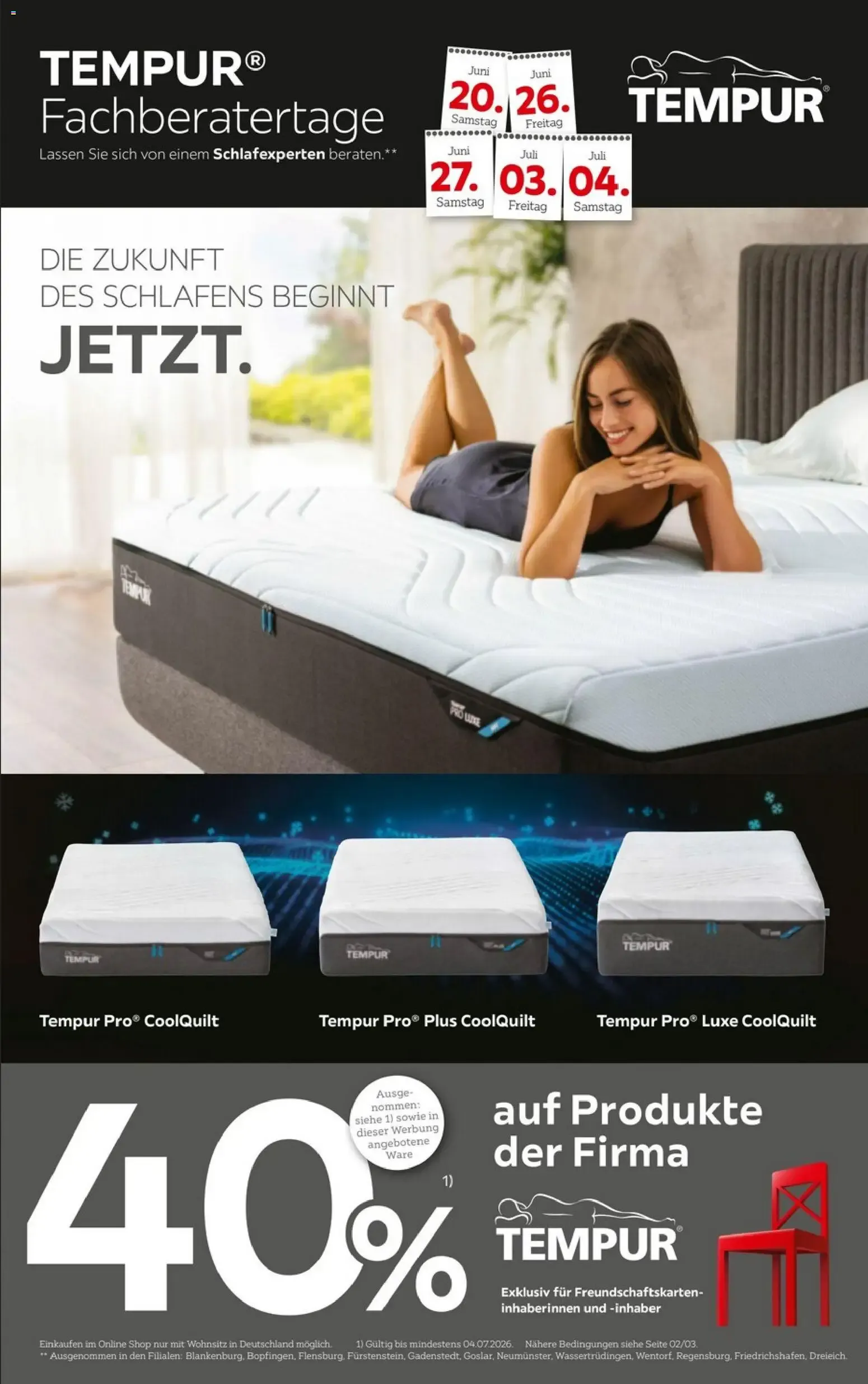TEMPUR® Fachberatertage von 20. Juni bis 4. Juli 2026 - Prospekt seite 1