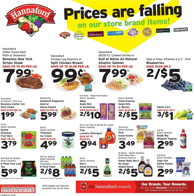 Current Hannaford leaflet valid from Sunday 07/12/2026 to Saturday 07/18/2026