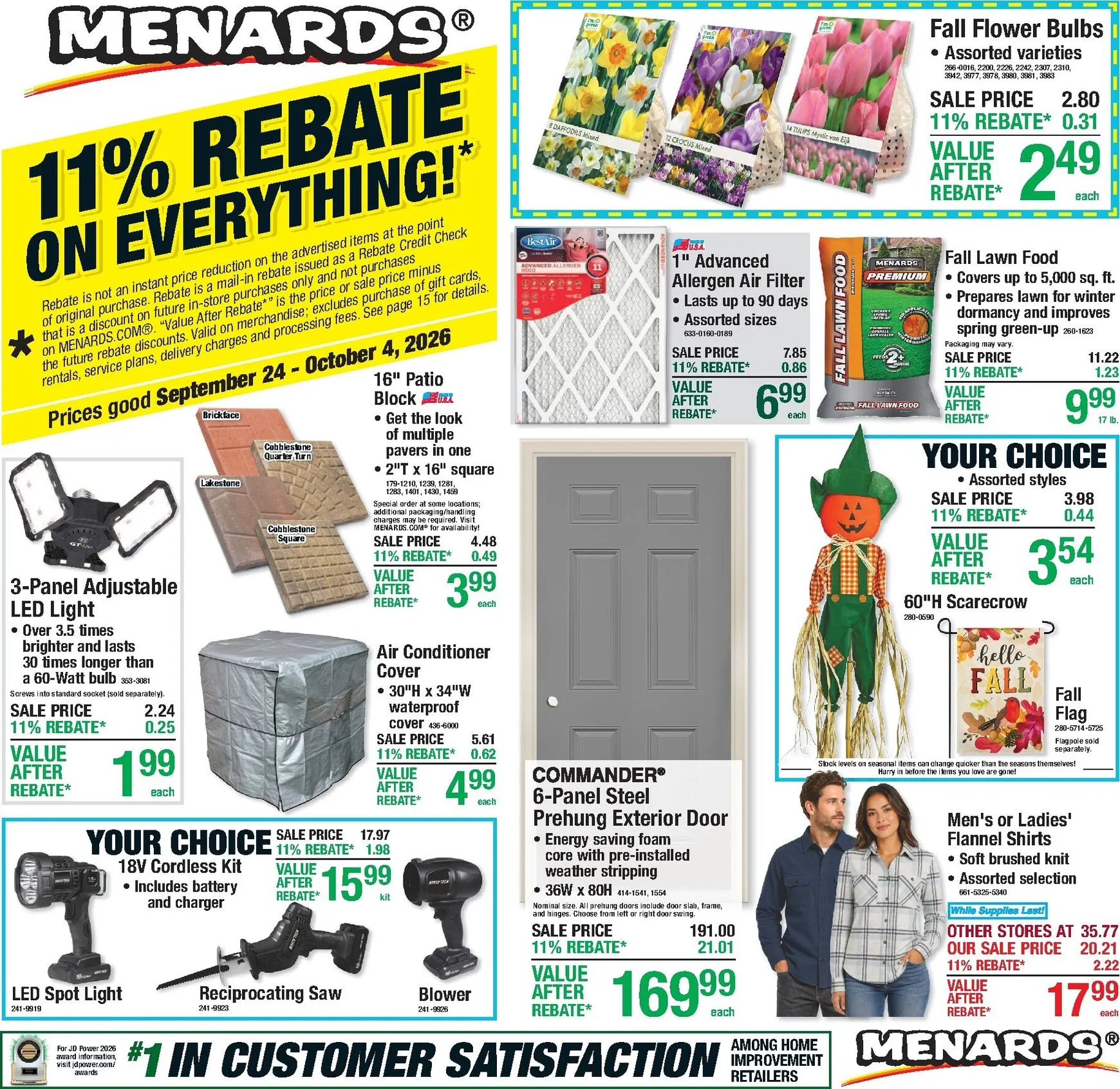 Current Menards - 11% Rebate Sale leaflet valid from Thursday 09/24/2026 to Sunday 10/04/2026