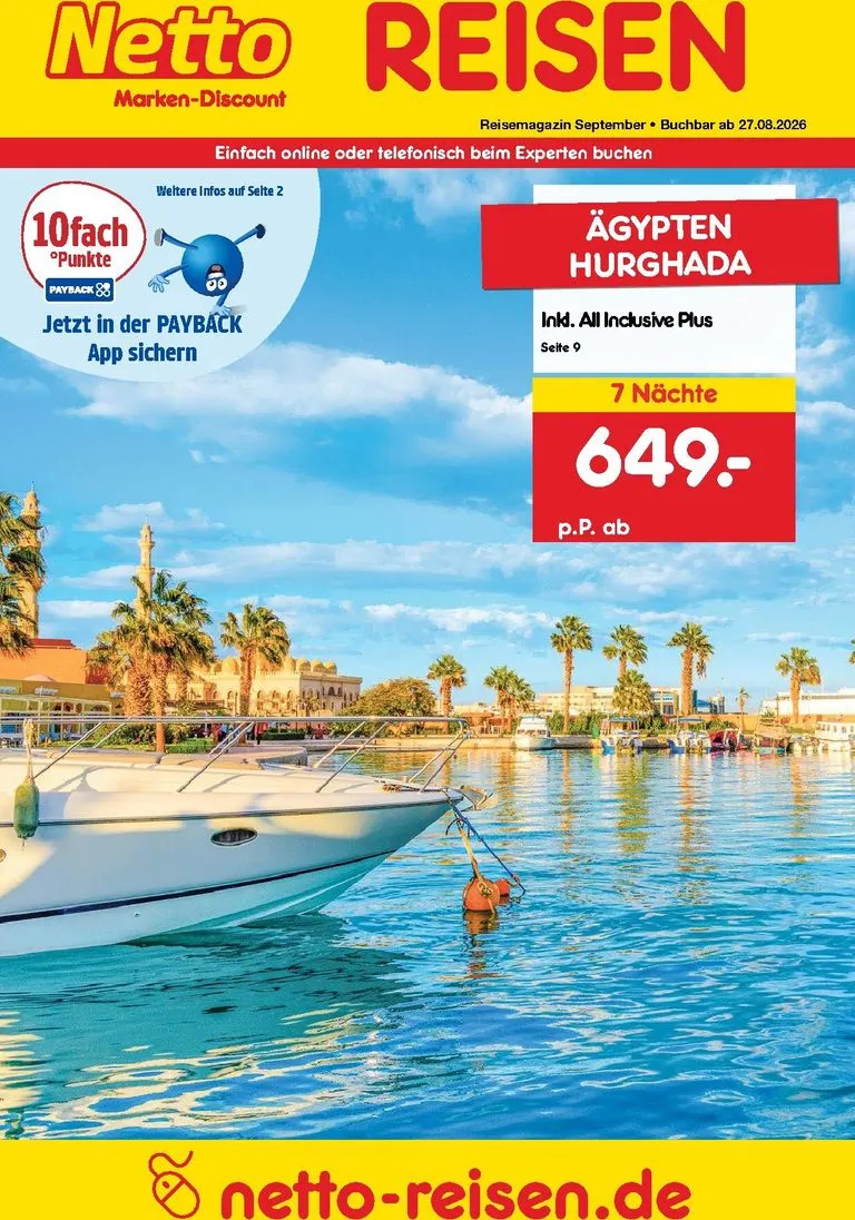 Netto REISEN - Reisemagazin September von 27. August bis 30. September 2026 - Prospekt seite 1