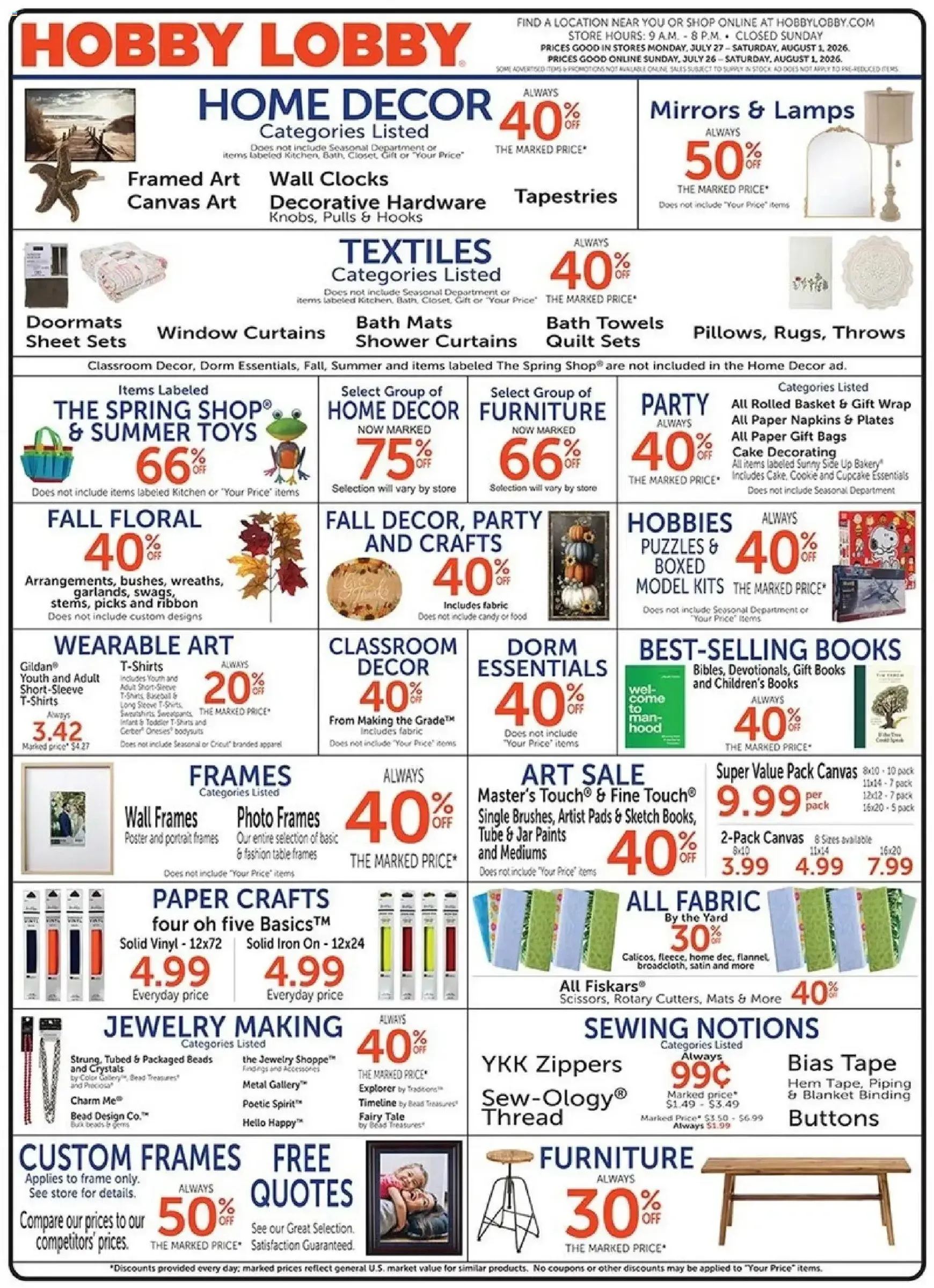 Weekly ad Current Hobby Lobby leaflet valid from Sunday 07/26/2026 to Saturday 08/01/2026 from July 26 to August 1 2026 - Page 1