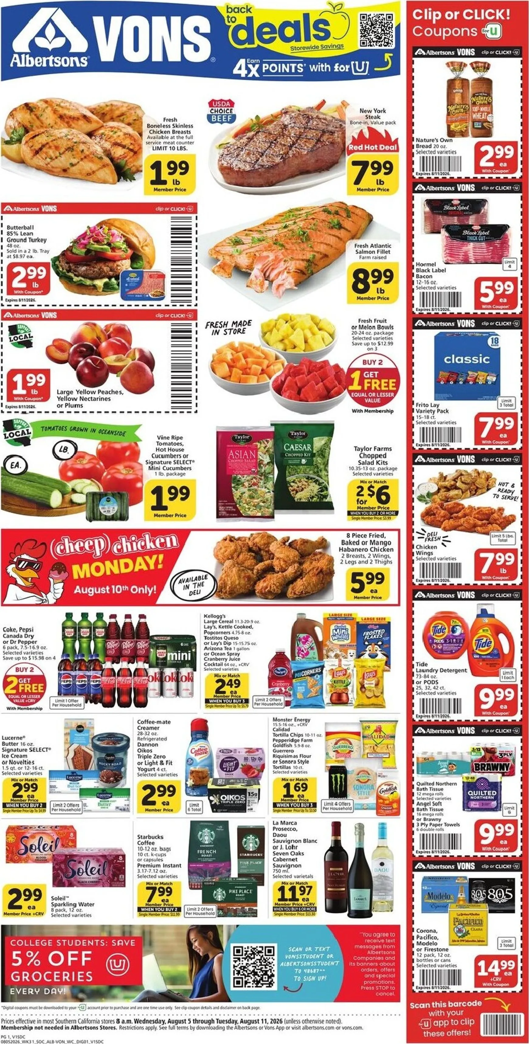 Weekly ad Current Vons leaflet valid from Wednesday 08/05/2026 to Tuesday 08/11/2026 from August 5 to August 11 2026 - Page 1