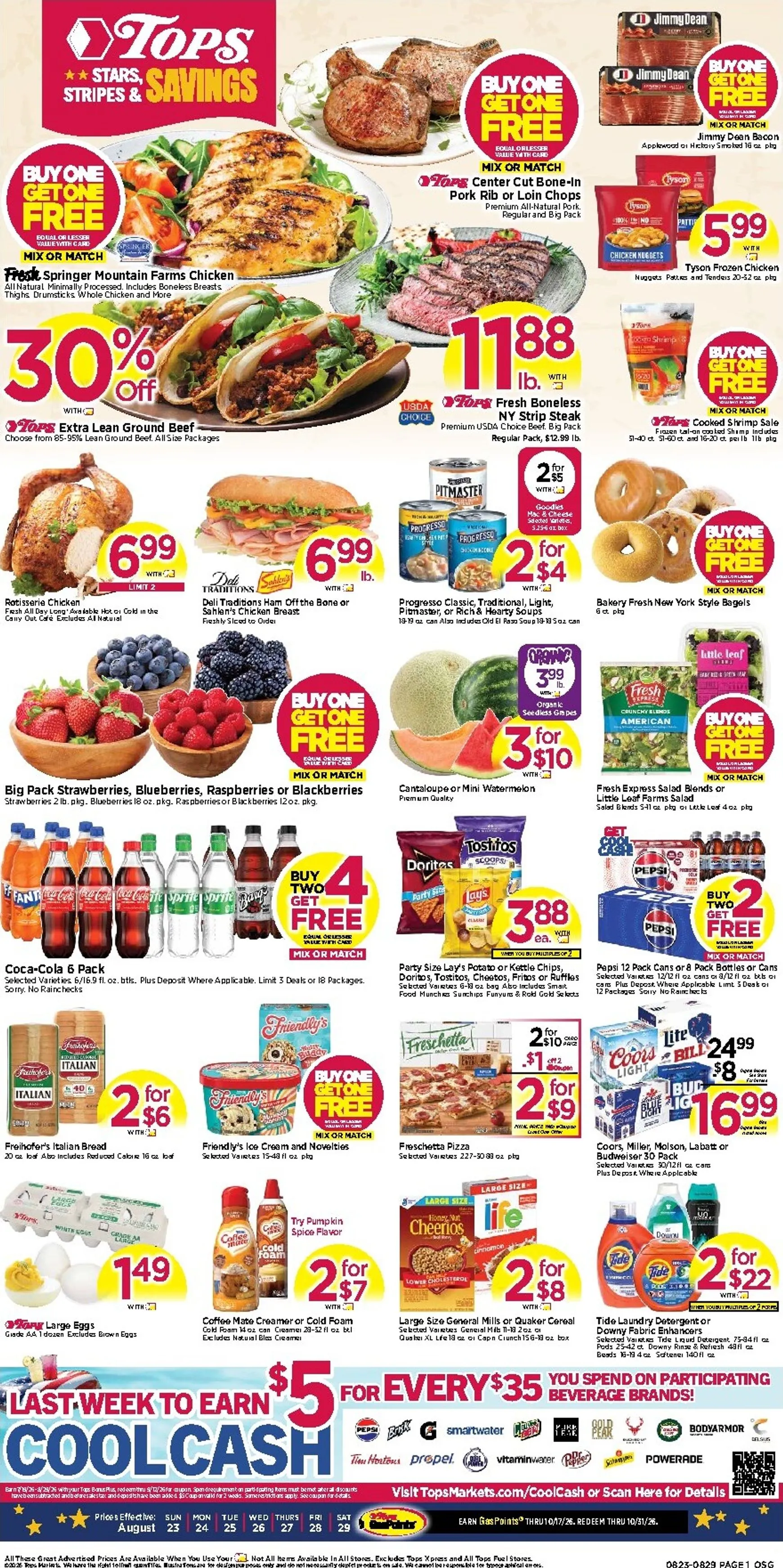 Weekly ad Current Tops Markets leaflet valid from Sunday 08/23/2026 to Saturday 08/29/2026 from August 23 to August 29 2026 - Page 1