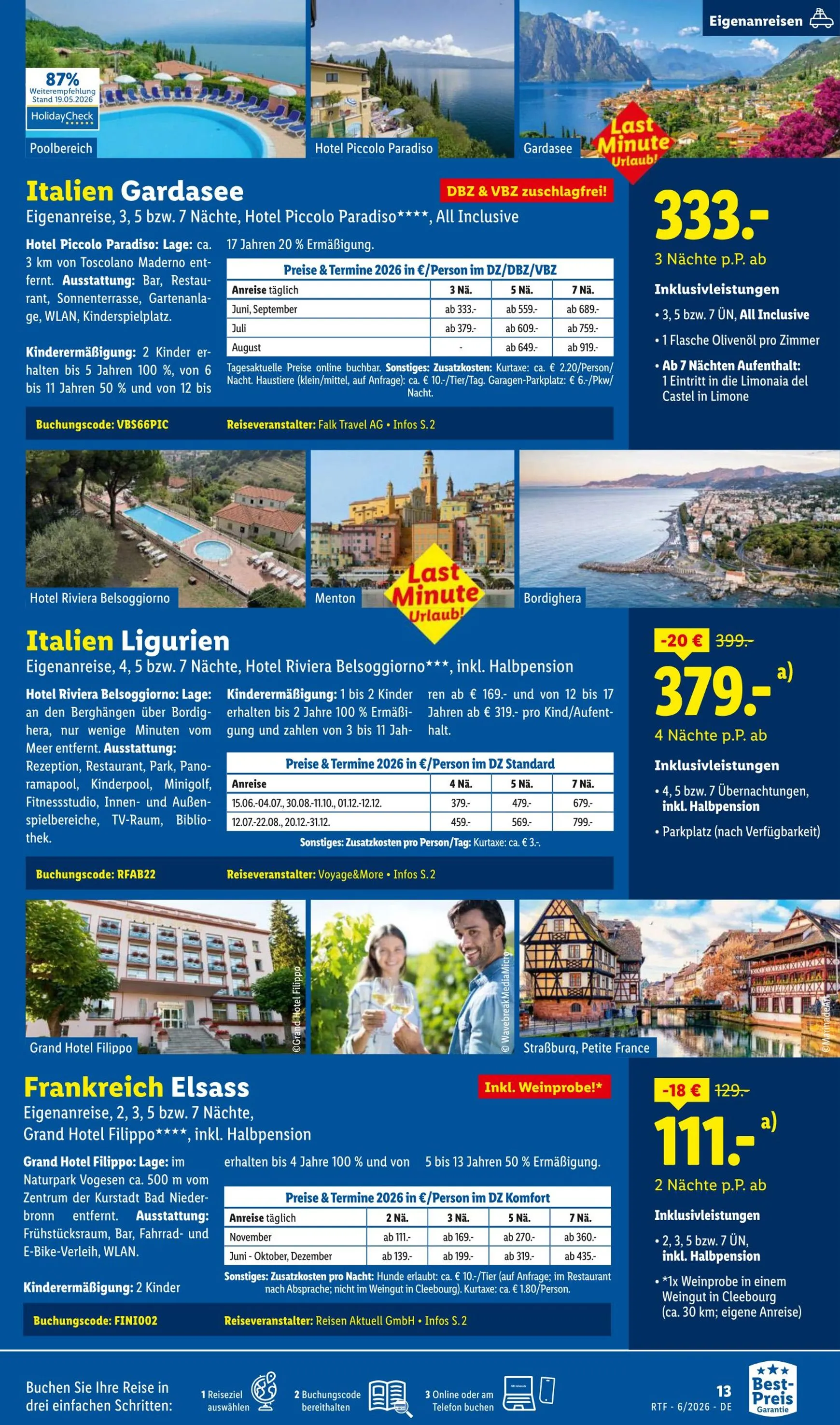 Lidl - Reise Highlights Prospekt – von Donnerstag 11.06.2026 bis Mittwoch 15.07.2026 von 13. Juni bis 15. Juli 2026 - Prospekt seite 13