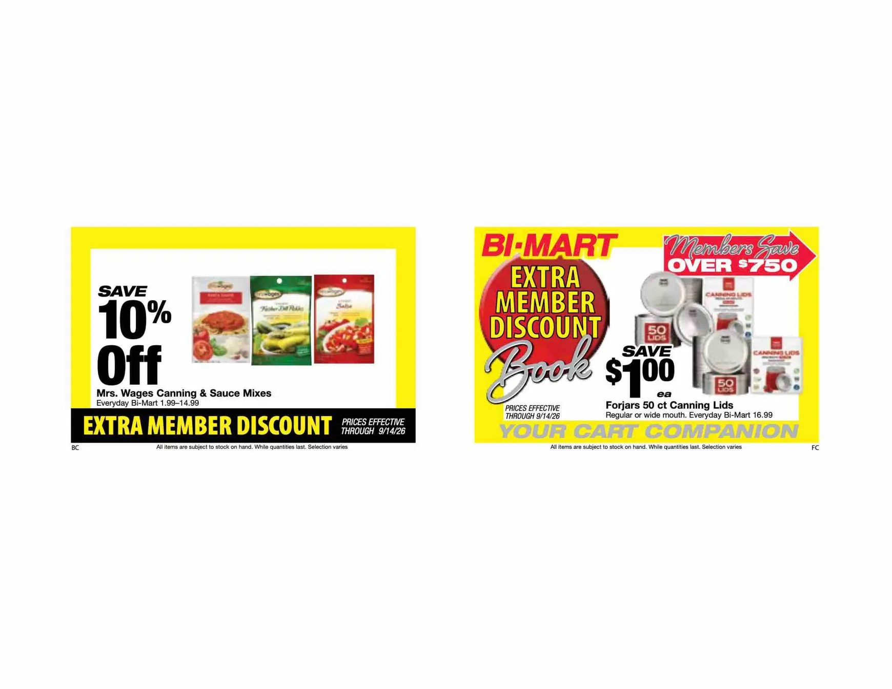 Current Bi-Mart - Extra member discount book leaflet valid from Tuesday 08/25/2026 to Monday 09/14/2026