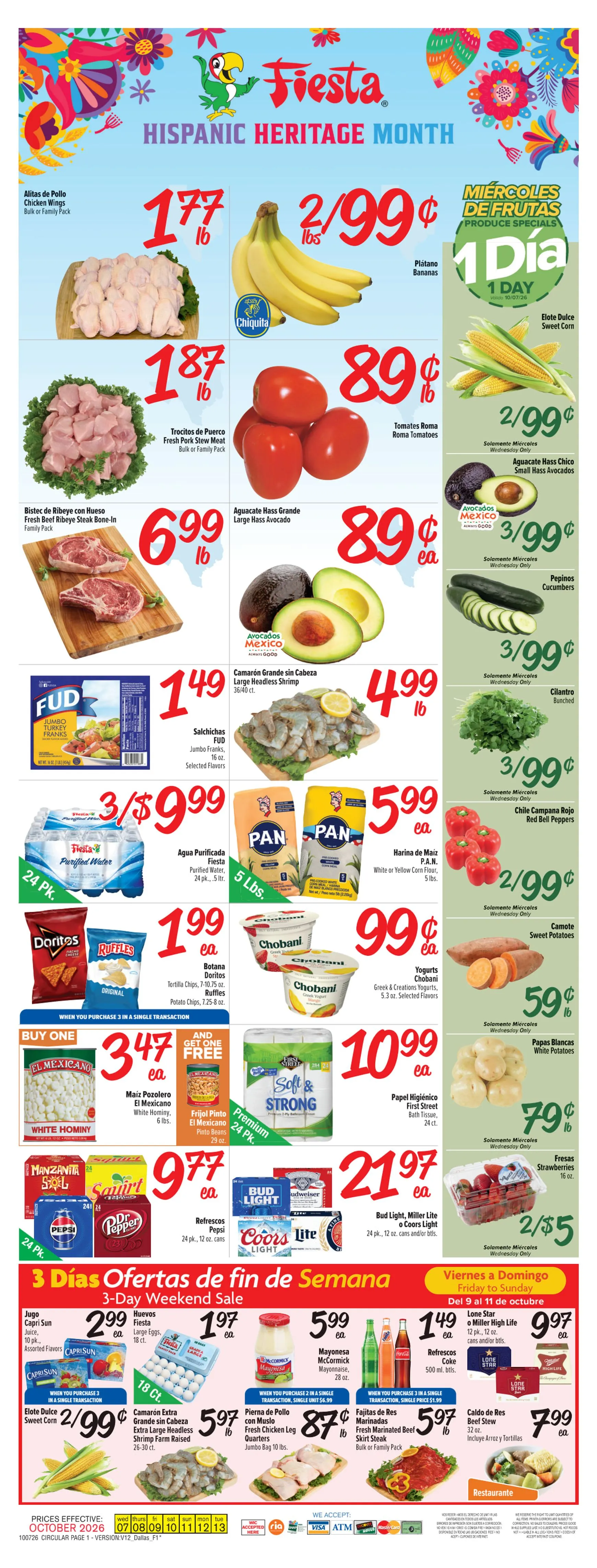Weekly promotion Current Fiesta Mart - Dallas leaflet valid from Wednesday 10/07/2026 to Tuesday 10/13/2026 spanning from October 7 to October 13 2026 - Page 1 for Catalogue 365