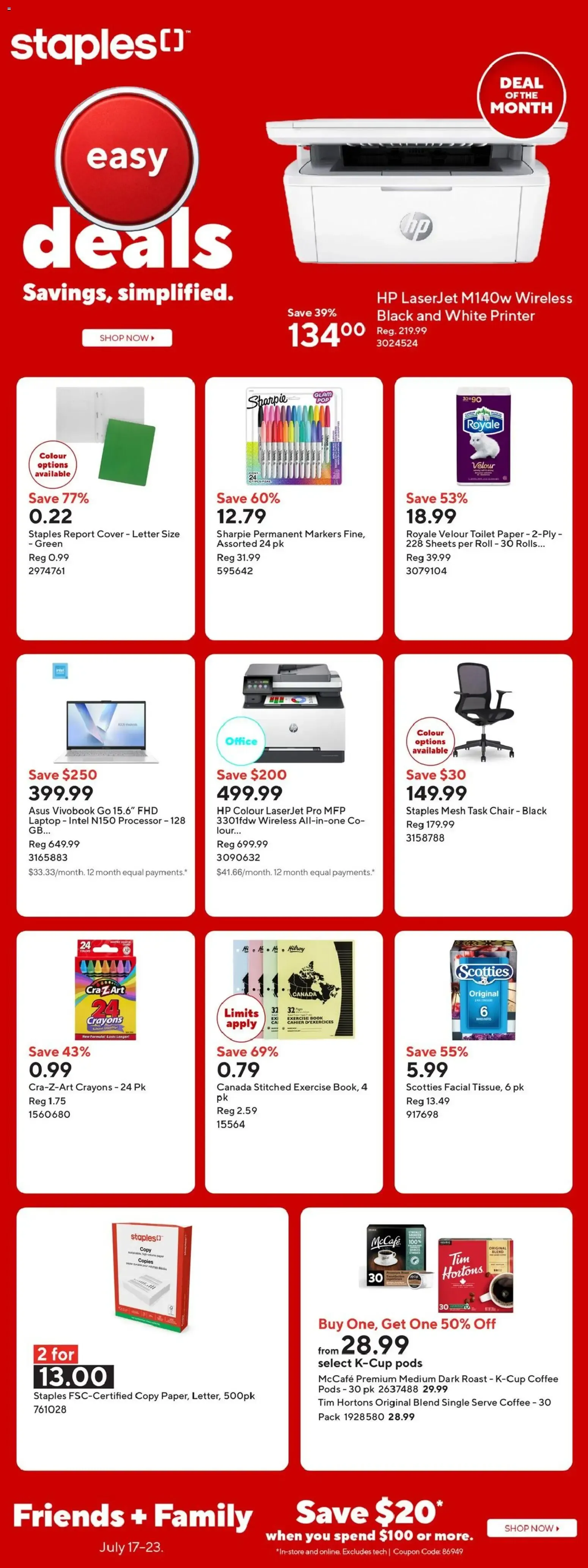 Staples Easy Deals & Friends + Family Savings from July 17 to July 23 2026 - flyer page 1