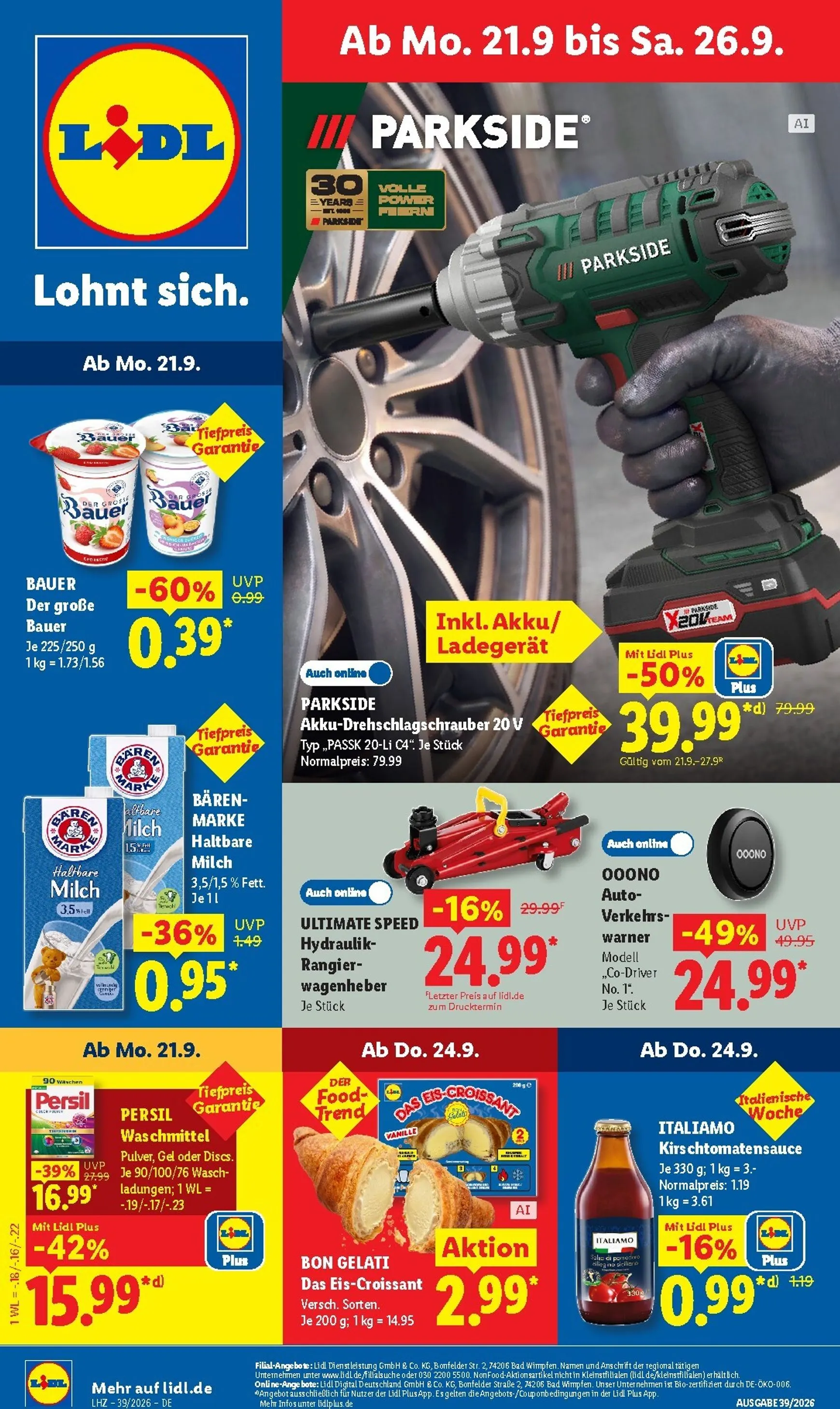 Lidl Prospekt nächste Woche – von Montag 21.09.2026 bis Samstag 26.09.2026 von 21. September bis 26. September 2026 - Prospekt seite 1