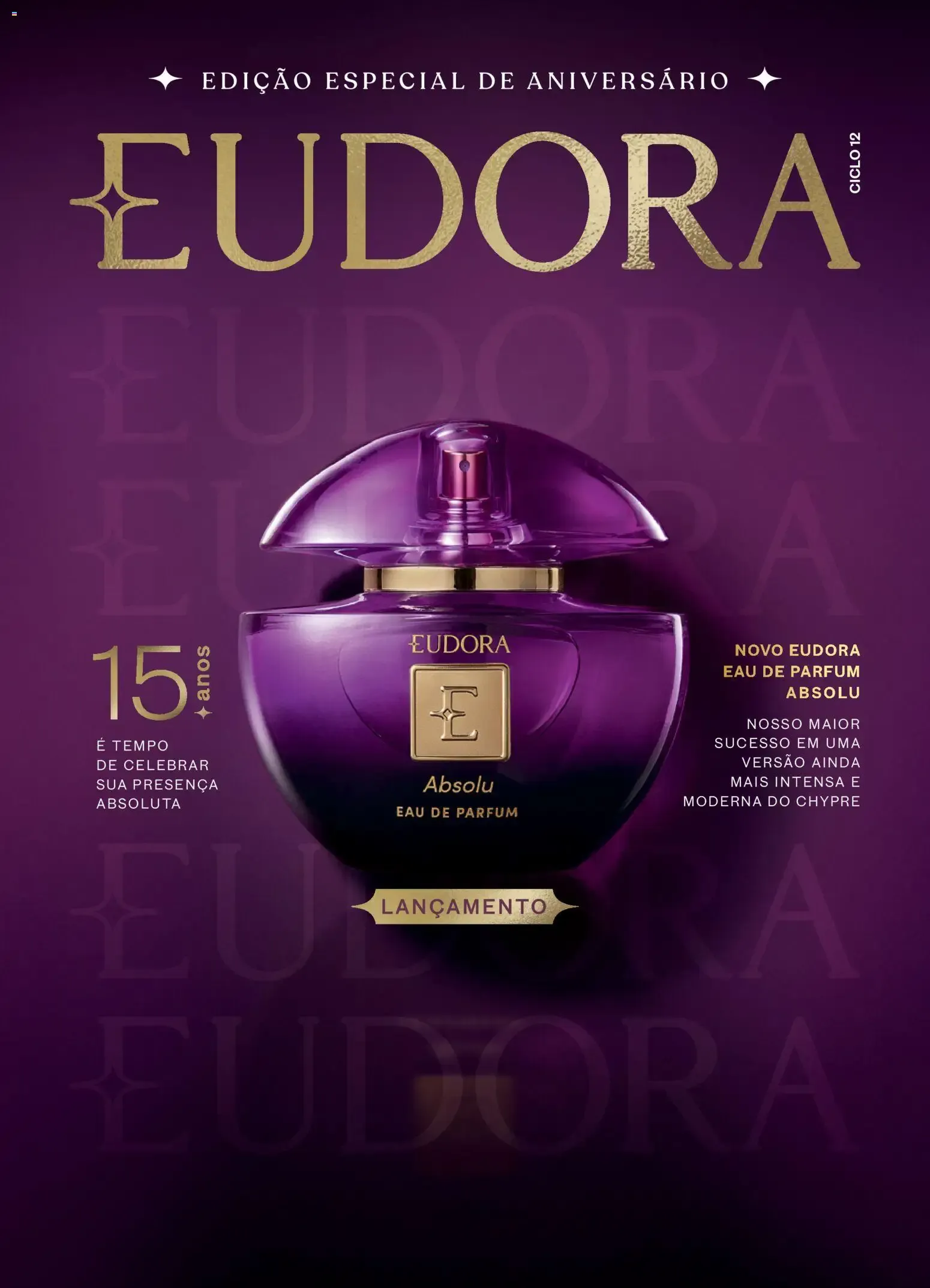Encarte de Eudora - Edición Especial de Aniversario - 15 años - Absolu Eau de Parfum - Ciclo 12 5 de agosto até 27 de agosto 2026 - Pagina 1