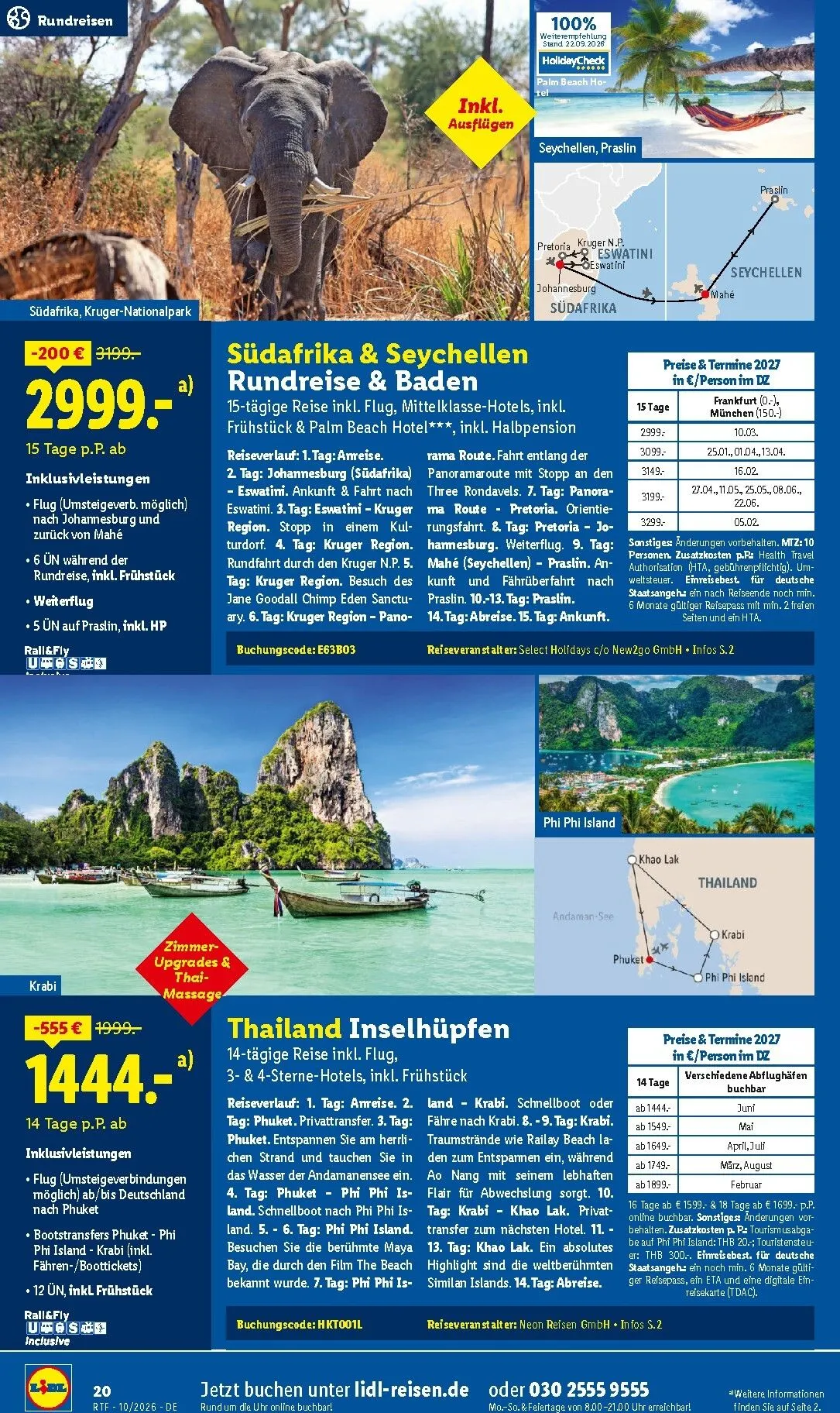 Lidl - Reise-Highlights Prospekt – von Mittwoch 14.10.2026 bis Sonntag 15.11.2026 von 14. Oktober bis 15. November 2026 - Prospekt seite 20