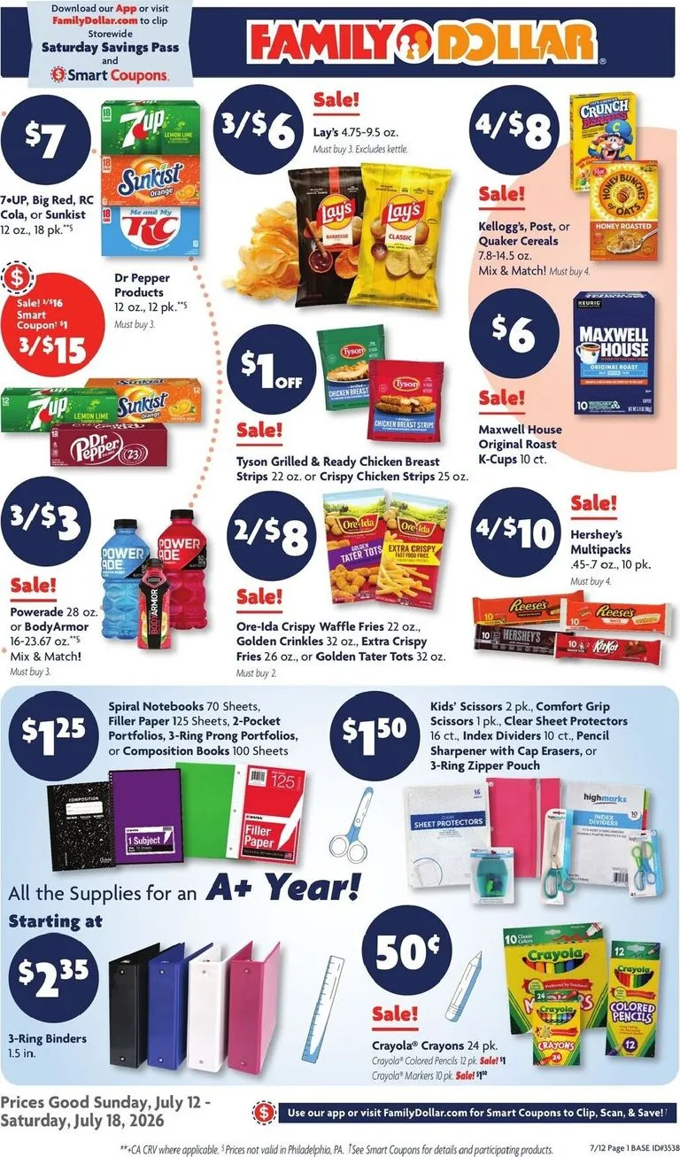 Current Family Dollar leaflet valid from Sunday 07/12/2026 to Saturday 07/18/2026