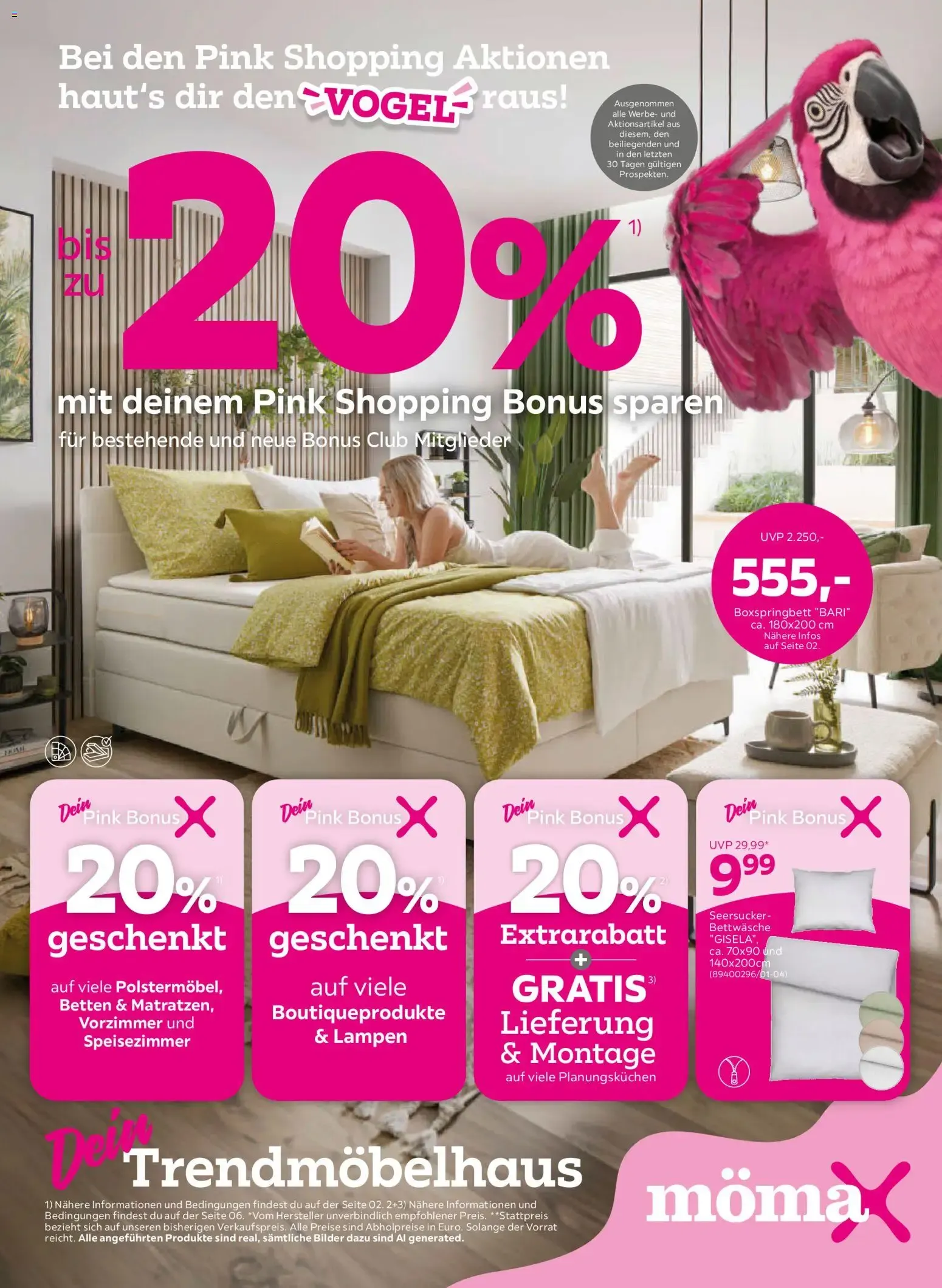 Mömax Pink Shopping Bonus sparen von 22.09.2026 - Aktuelle Angebote von 22. September bis 28. September 2026 - Flugblätt seite 1