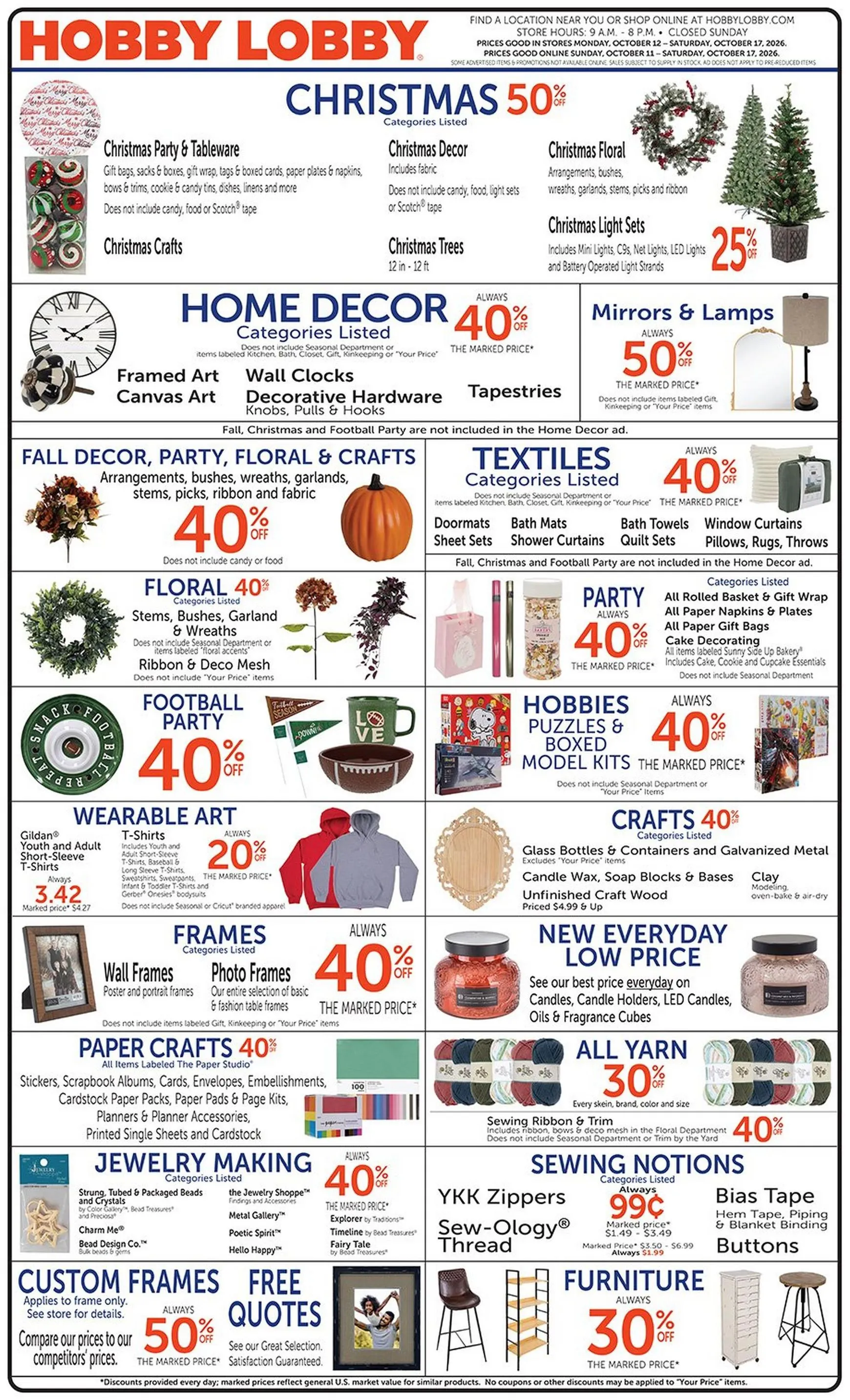 Current Hobby Lobby leaflet valid from Monday 10/12/2026 to Saturday 10/17/2026