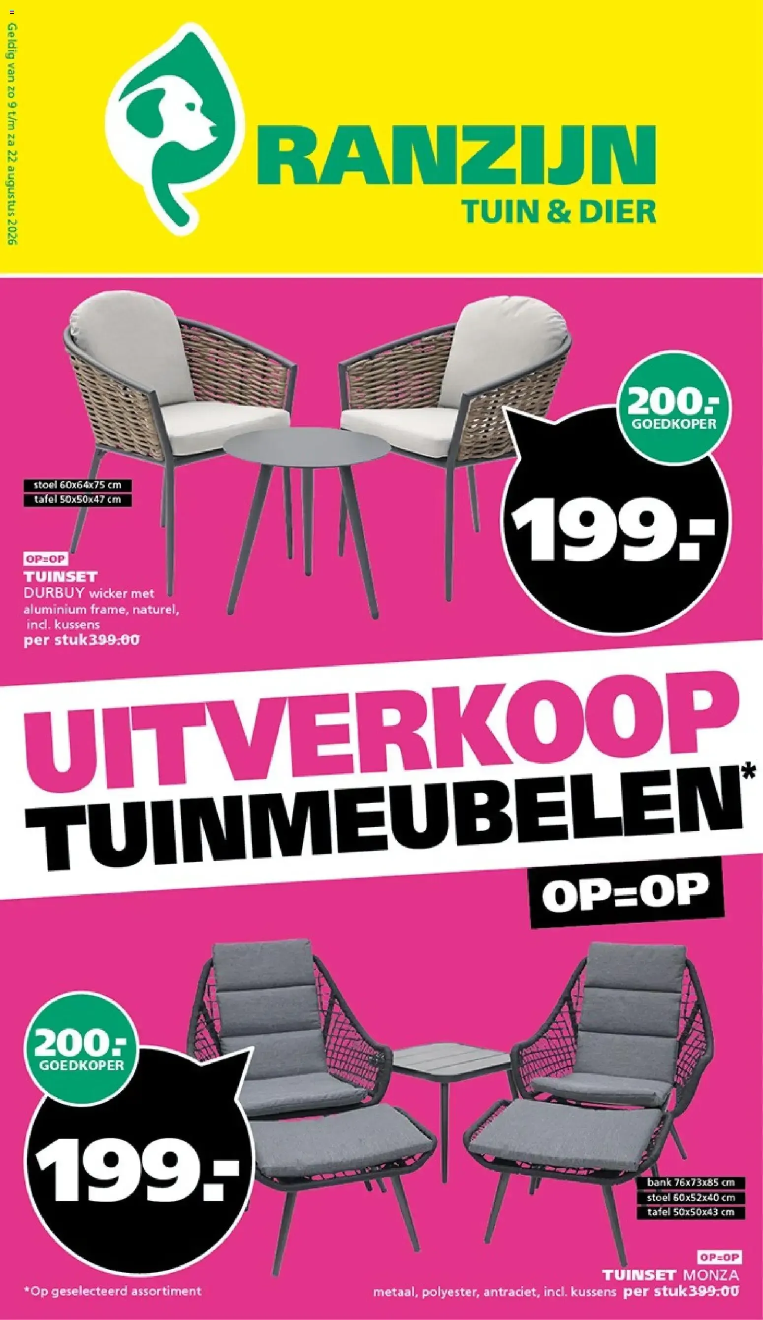 Ranzijn Tuin & Dier: Uitverkoop Tuinmeubelen van 9 augustus tot 22 augustus 2026 - Folder pagina 1
