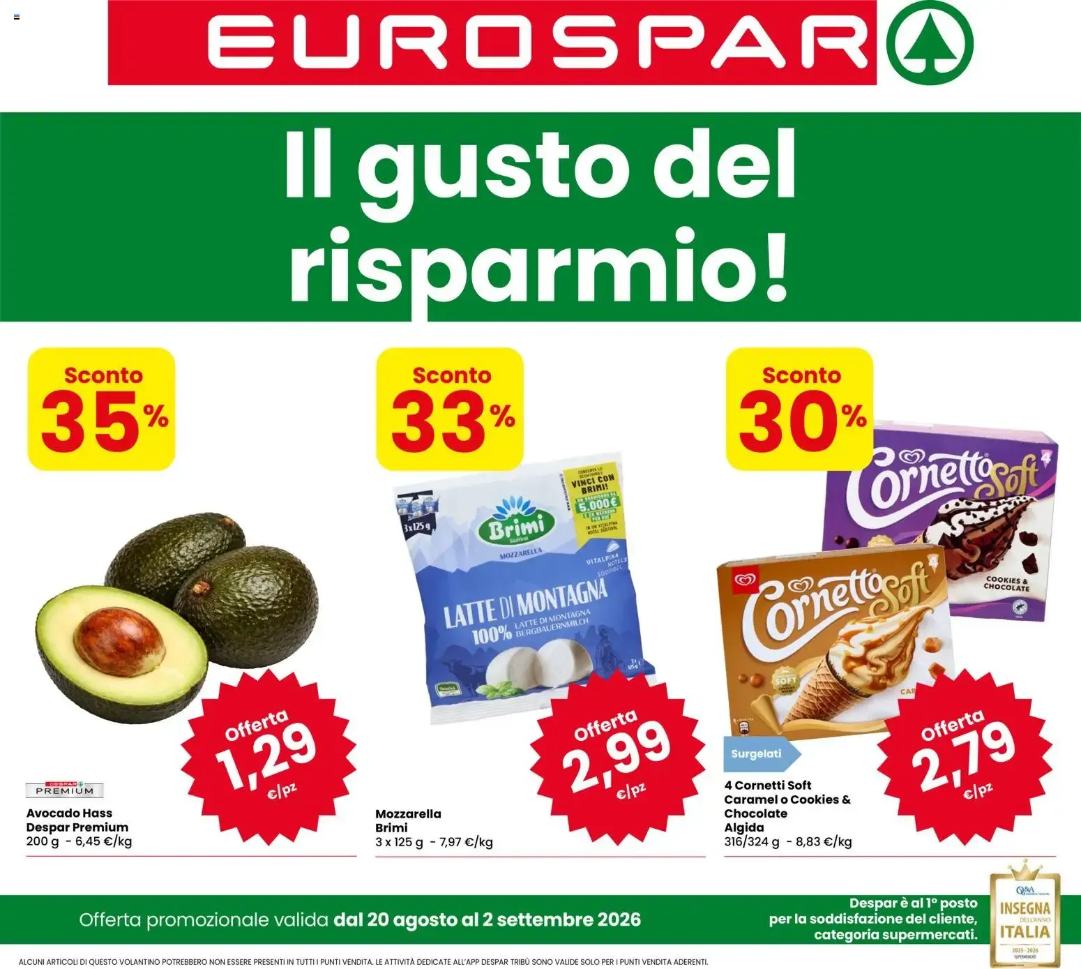 Eurospar: Il gusto del risparmio! da 20 agosto a 2 settembre di 2026 - Pagina del volantino 1