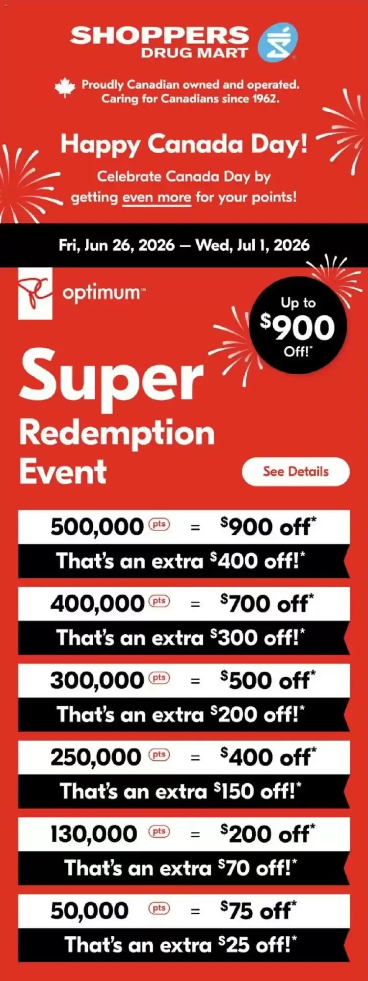 Shoppers Drug Mart Happy Canada Day! Super Redemption Event from June 26 to July 1 2026 - flyer page 1