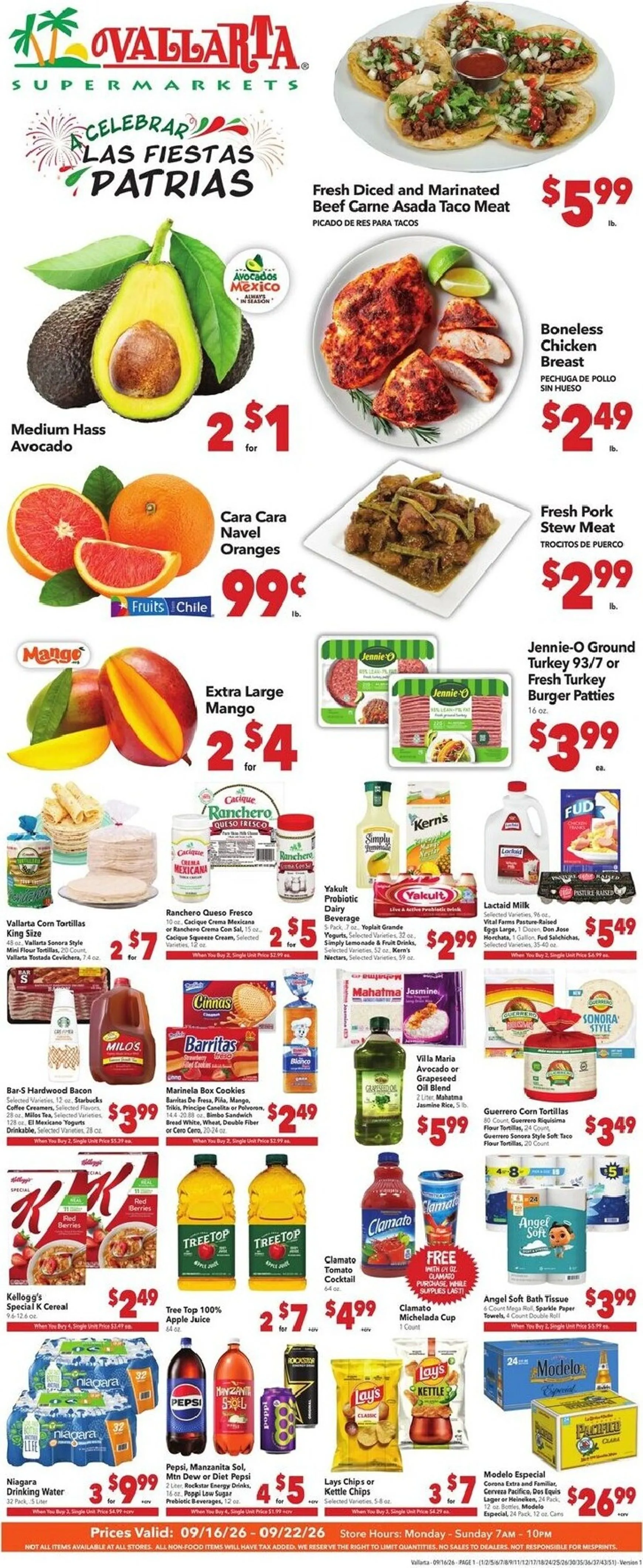 Weekly ad Vallarta Supermarkets: A Celebrar Las Fiestas Patrias from September 16 to September 22 2026 - Page 1
