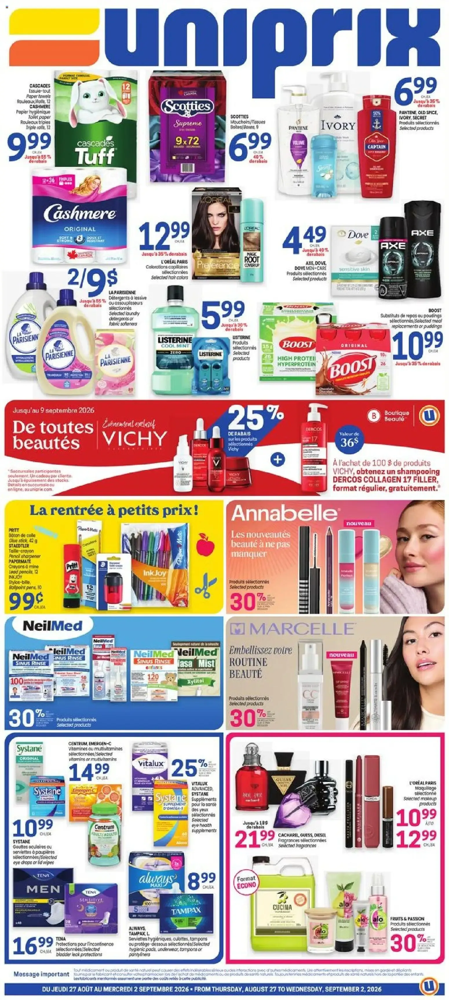 Uniprix weekly flyer / circulaire from Aug 27, 2026 > weekly specials & deals from August 27 to September 2 2026 - flyer page 1