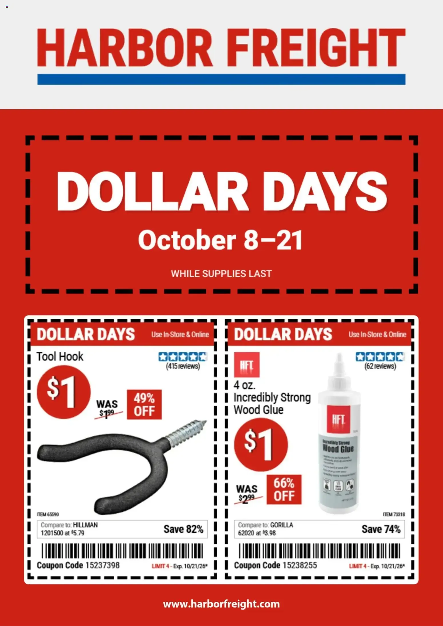 Weekly ad Harbor Freight Dollar Days (10/08 - 10/21 2026) - Flyer from October 8 to October 21 2026 - Page 1