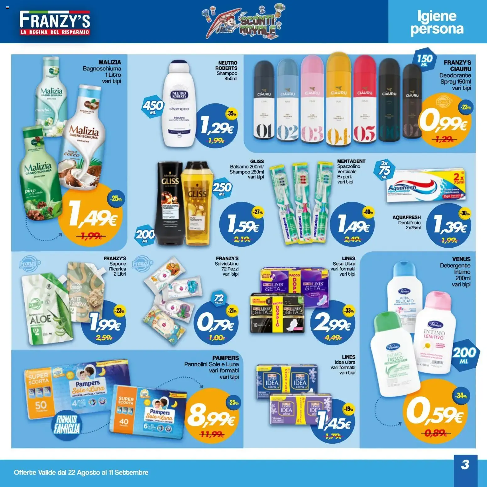 Franzy's Sconti Royale - La Regina del Risparmio da 22 agosto a 11 settembre di 2026 - Pagina del volantino 3