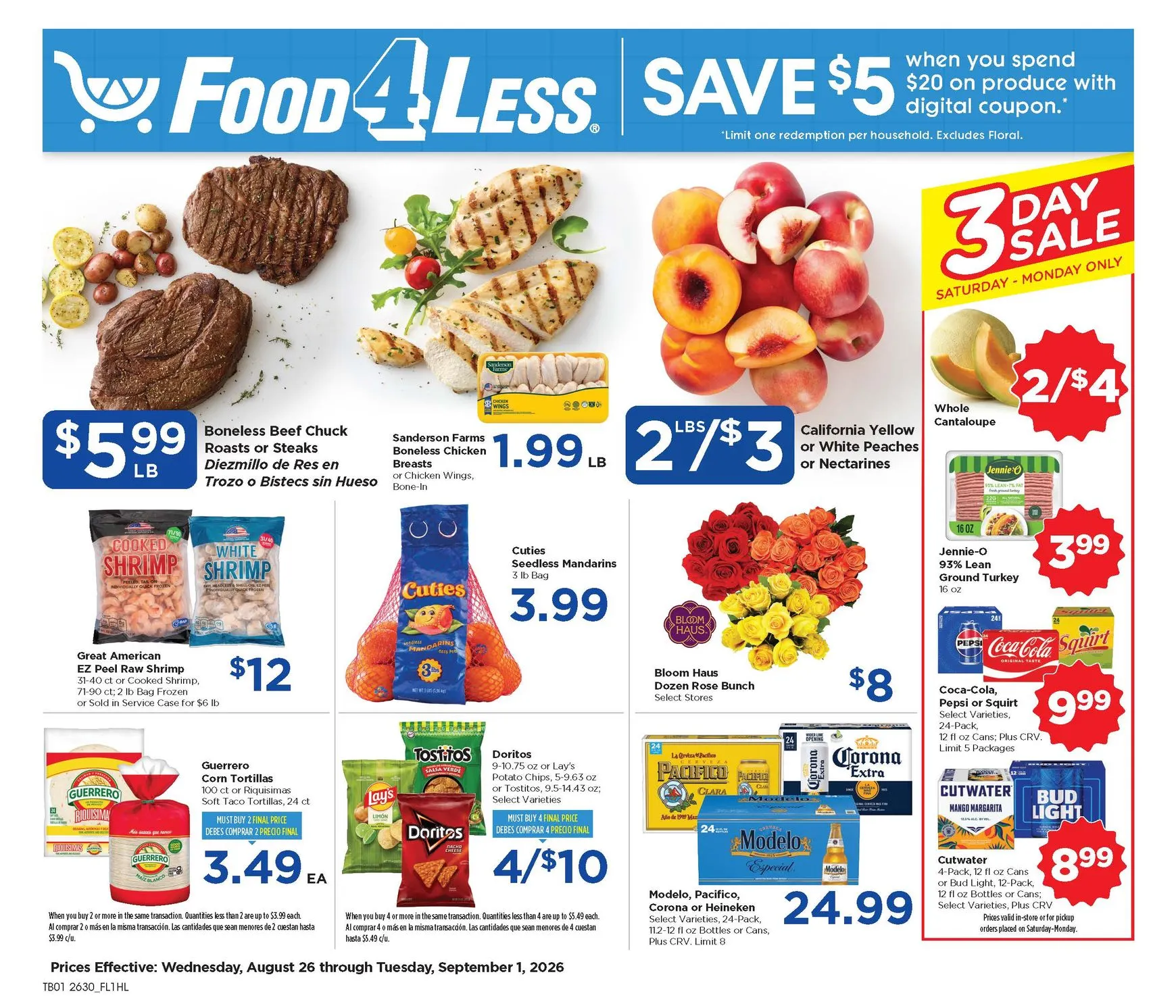 Weekly ad Current Food 4 Less leaflet valid from Wednesday 08/26/2026 to Tuesday 09/01/2026 from August 26 to September 1 2026 - Page 1