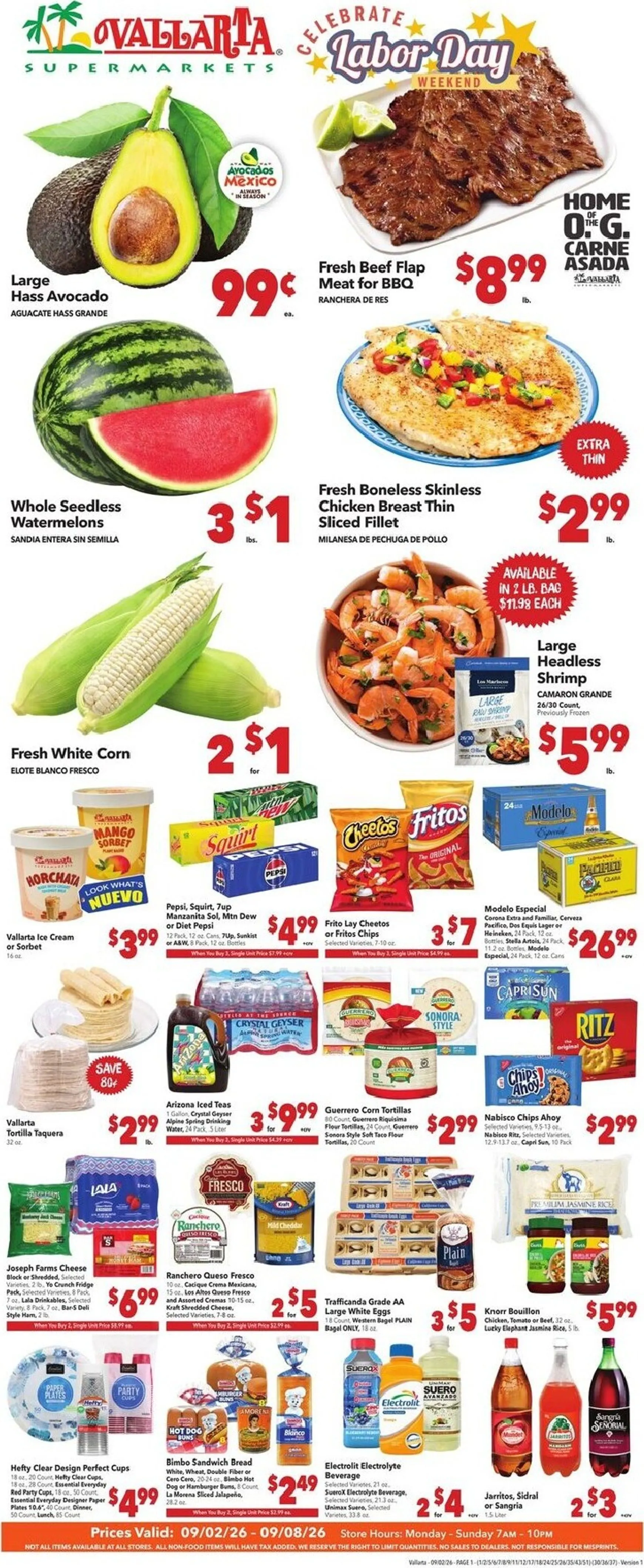 Weekly promotion Current Vallarta leaflet valid from Wednesday 09/02/2026 to Tuesday 09/08/2026 spanning from September 2 to September 8 2026 - Page 1 for Catalogue 365