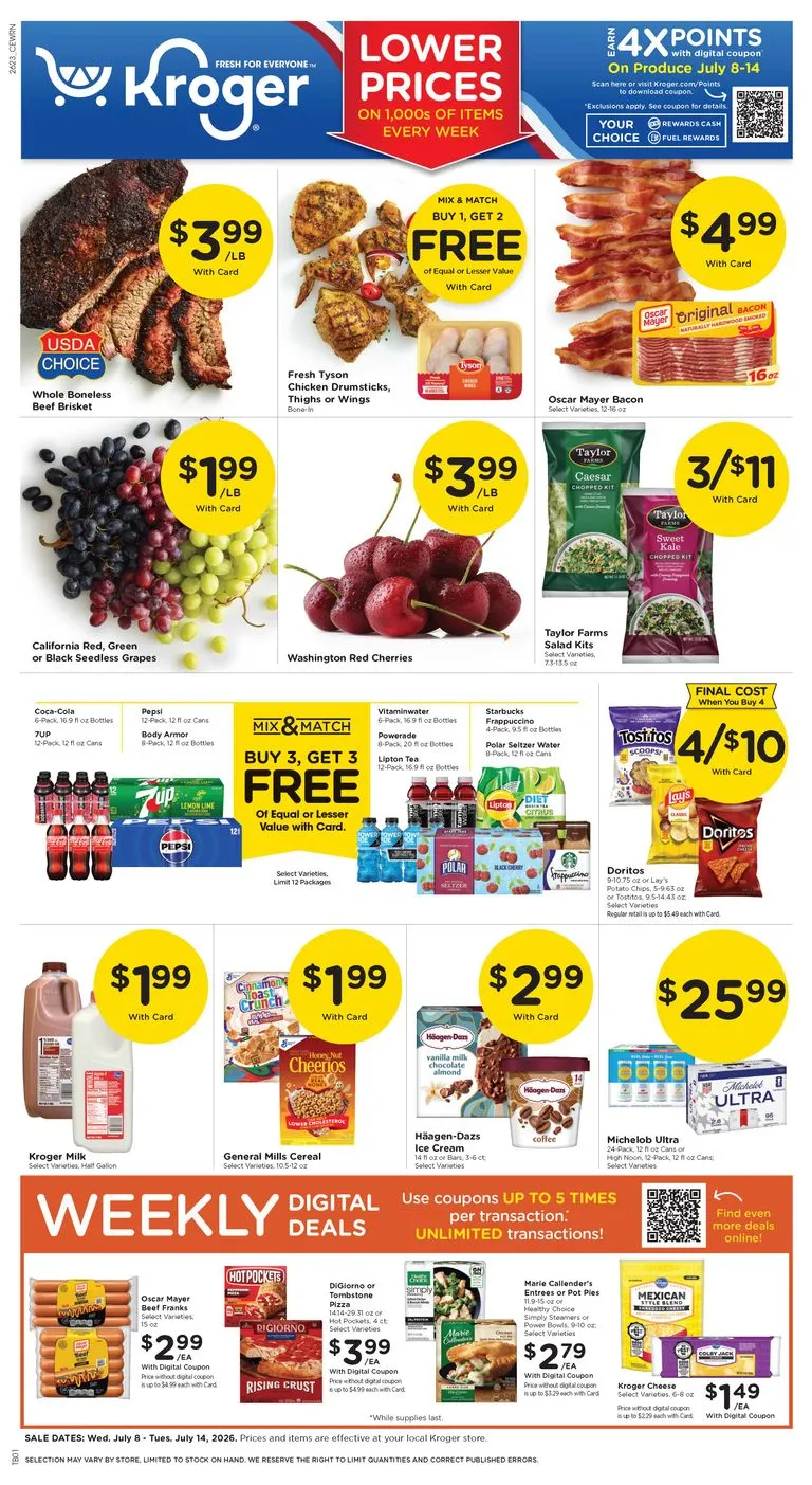 Current Kroger leaflet valid from Wednesday 07/08/2026 to Tuesday 07/14/2026