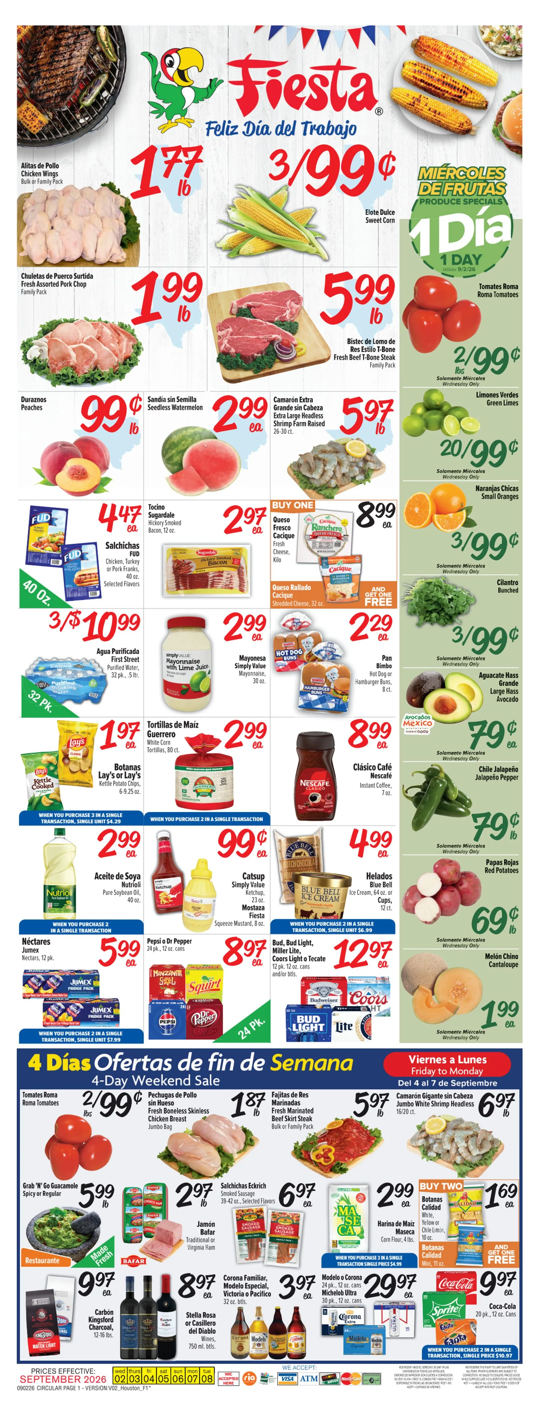 Weekly promotion Fiesta Feliz Día del Trabajo spanning from September 2 to September 8 2026 - Page 1 for Catalogue 365