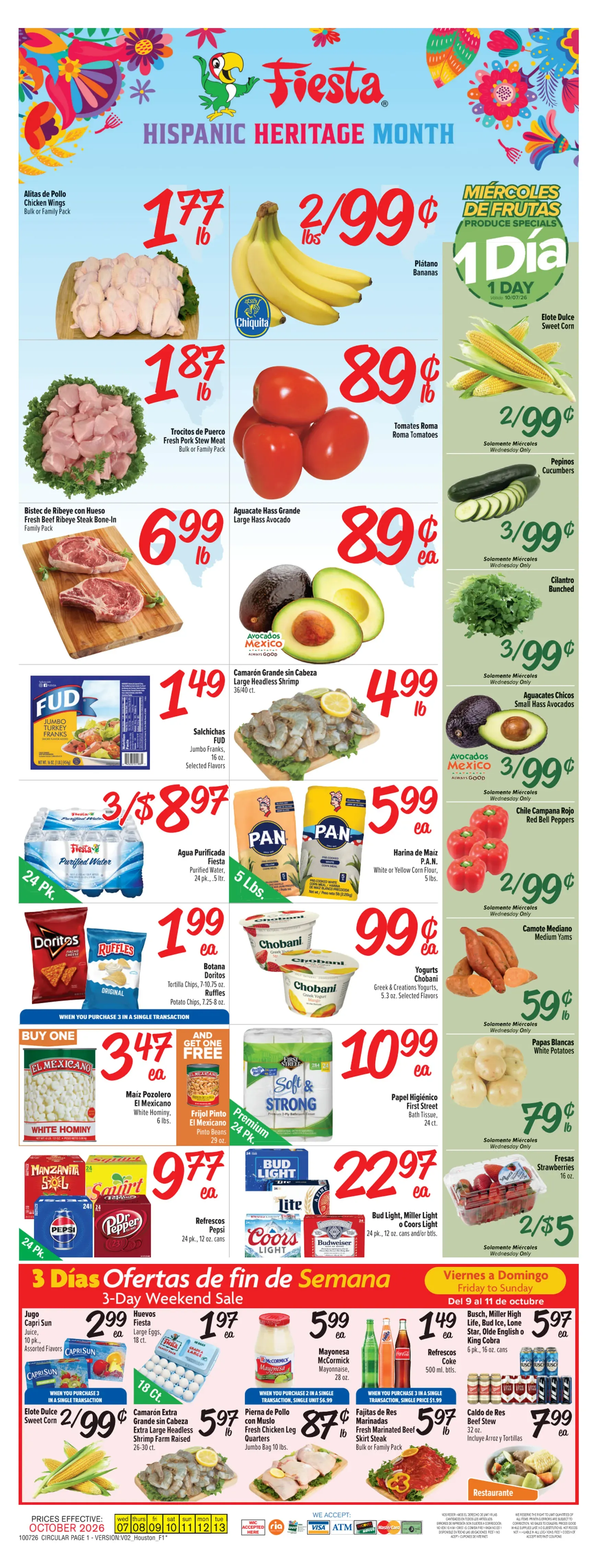 Weekly promotion Current Fiesta Mart - Houston leaflet valid from Wednesday 10/07/2026 to Tuesday 10/13/2026 spanning from October 7 to October 13 2026 - Page 1 for Catalogue 365