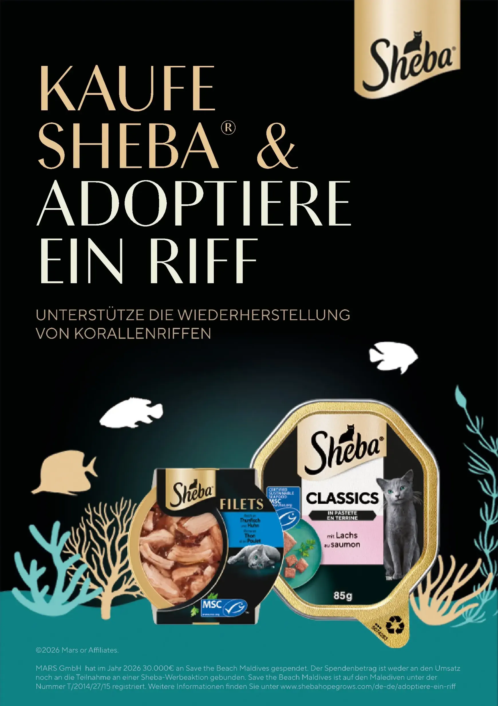 KAUFE SHEBA & ADOPTIERE EIN RIFF - UNTERSTÜTZE DIE WIEDERHERSTELLUNG VON KORALLENRIFFEN von 14. Juli bis 31. Juli 2026 - Prospekt seite 1