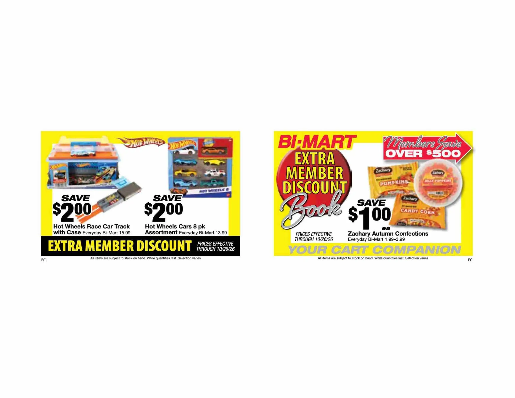 Current Bi-Mart - Extra member discount leaflet valid from Tuesday 10/13/2026 to Monday 10/26/2026