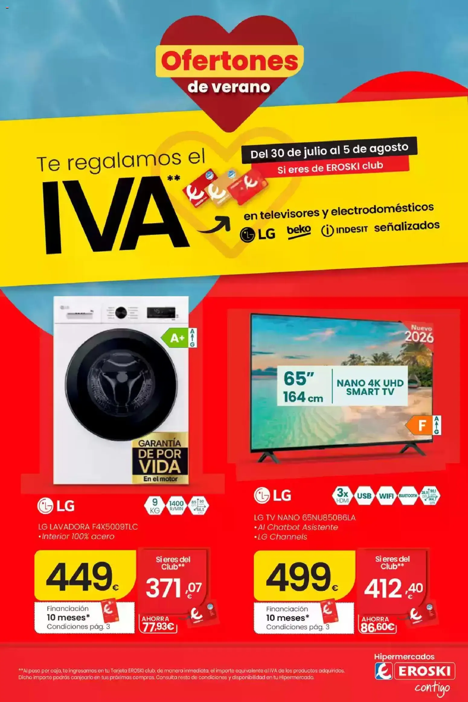 Catálogo de Eroski Ofertones de verano: Te regalamos el IVA en televisores y electrodomésticos 30 de julio al 5 de agosto 2026 - Página 1