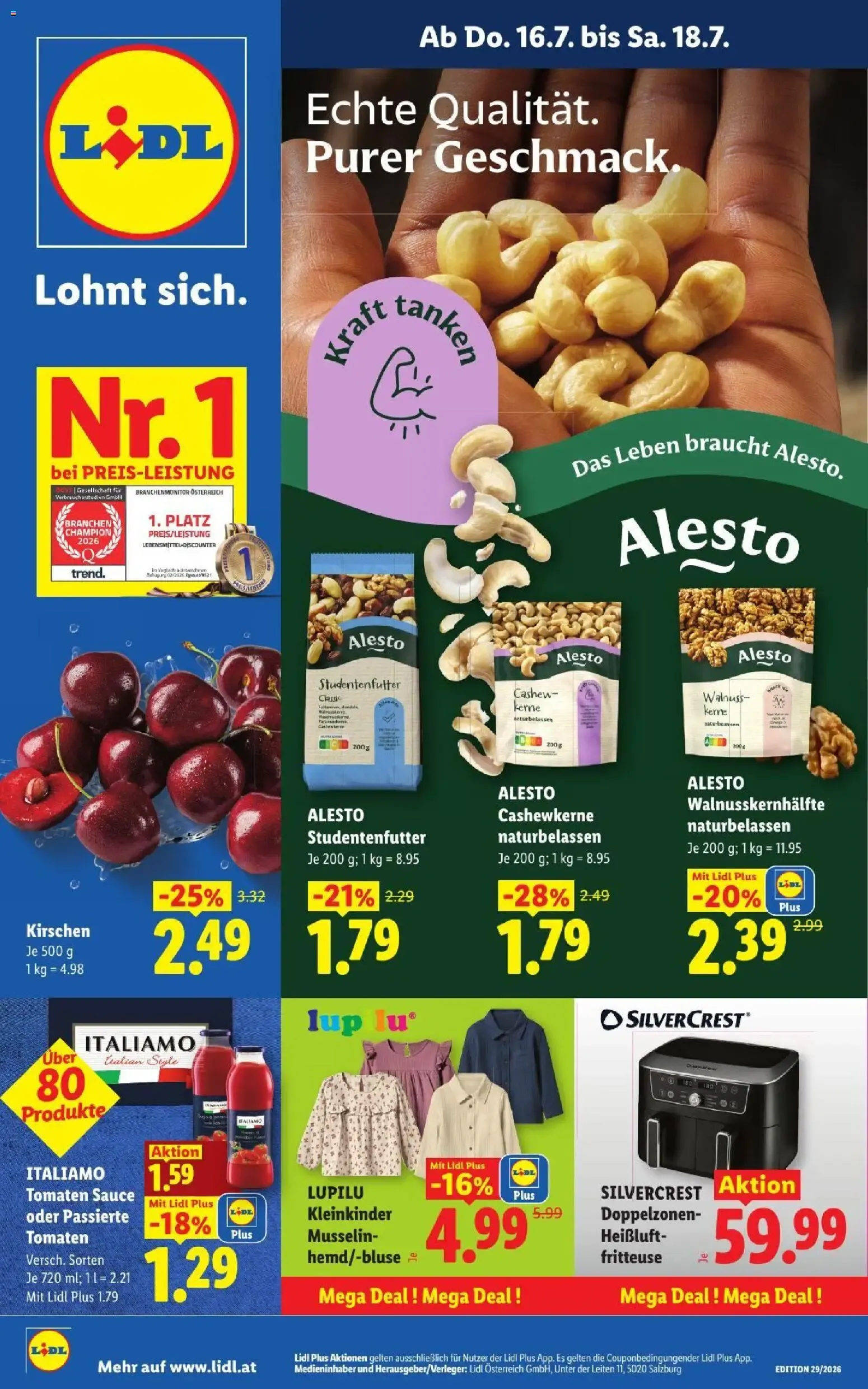 Lidl - Flugblatt ab 16.07.2026 - Angebote ab donnerstag von 16. Juli bis 18. Juli 2026 - Flugblätt seite 1