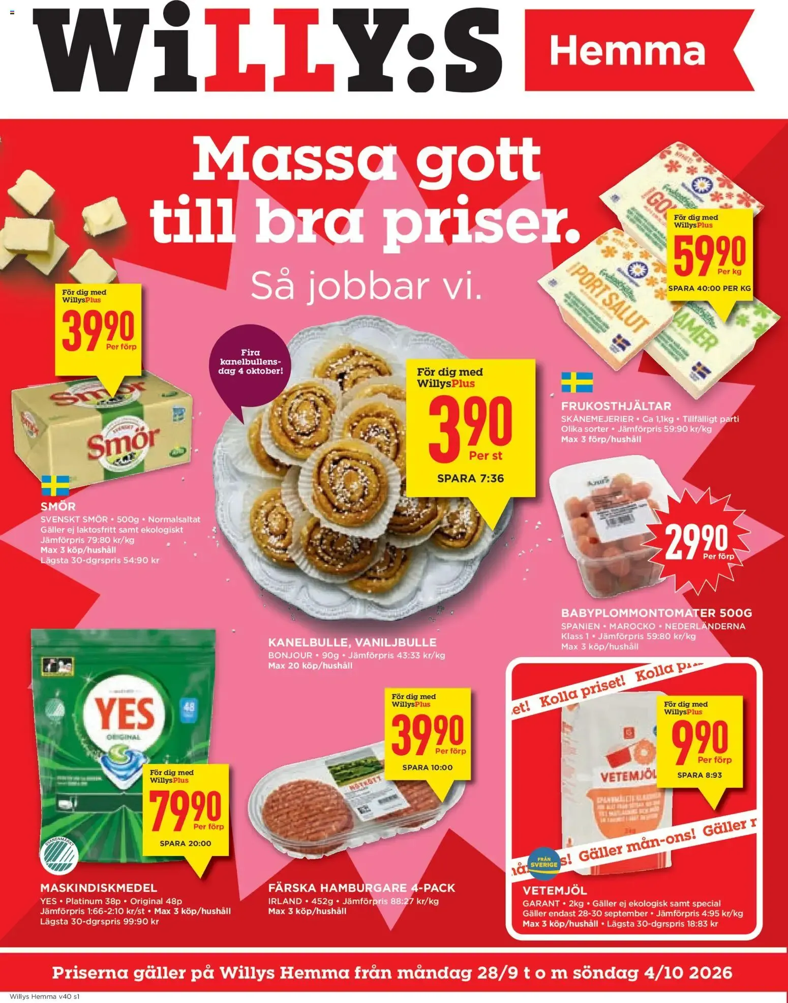 Willys erbjudanden Hemma från 28/09/2026 - 04/10/2026 > Reklamblad nuvarande rabatter från 28 september till 4 oktober 2026 - Reklamblad sidor 1