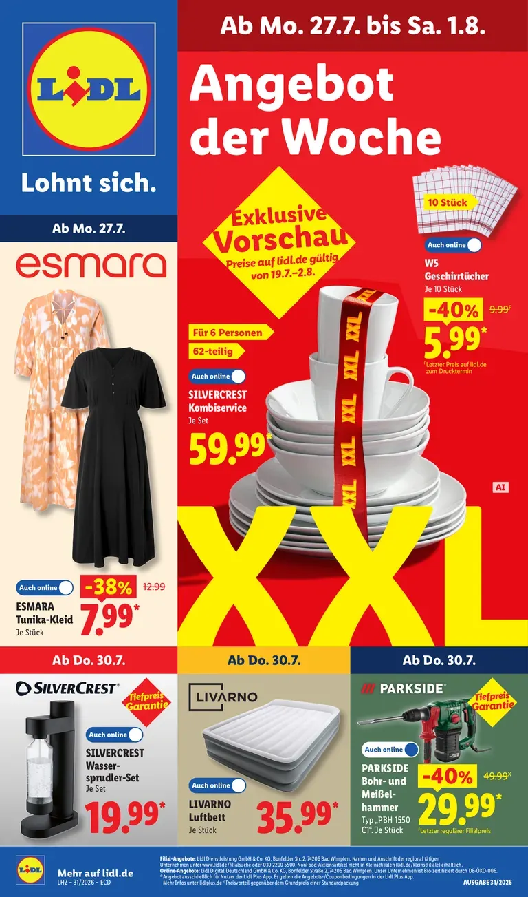 Lidl Prospekt nächste Woche – von Montag 27.07.2026 bis Samstag 01.08.2026 von 27. Juli bis 1. August 2026 - Prospekt seite 1