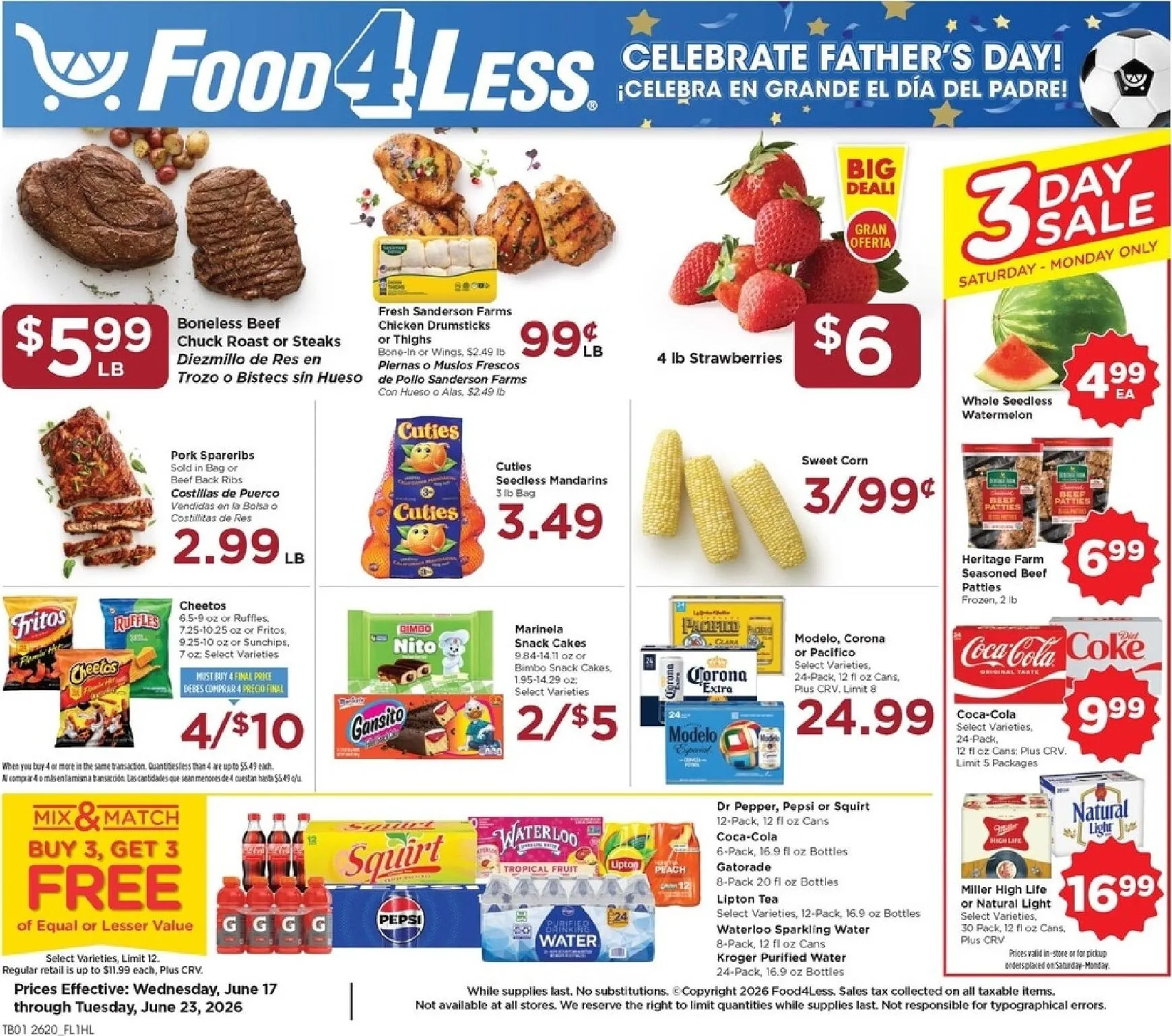 Weekly ad Current Food 4 Less leaflet valid from Wednesday 06/17/2026 to Tuesday 06/23/2026 from June 17 to June 23 2026 - Page 1