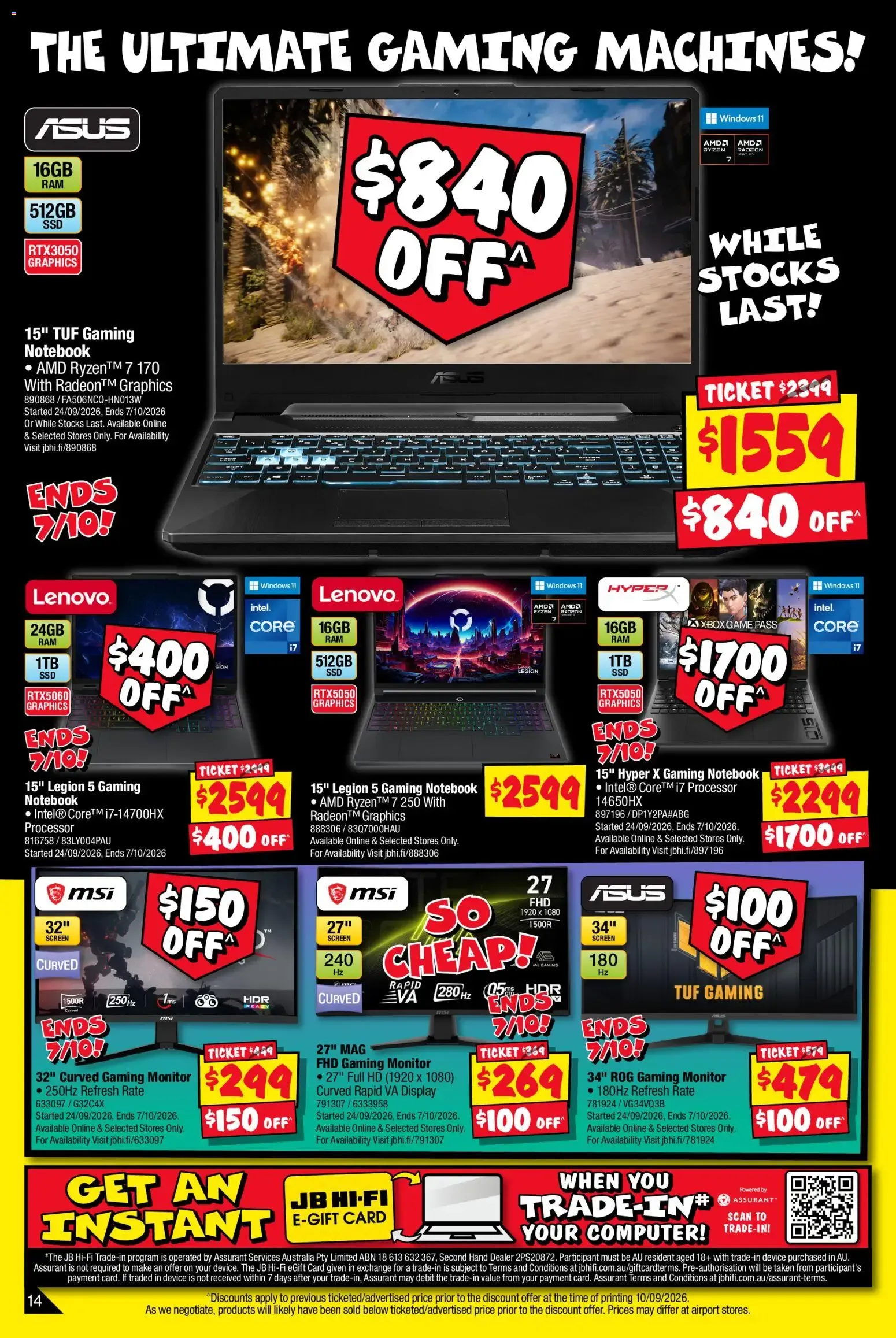 JB Hi-Fi catalogue Mega Gaming Sale - 24/09/2026 > weekly / monthly specials - Catalogue valid from 24 September to 11 October 2026 - page 14
