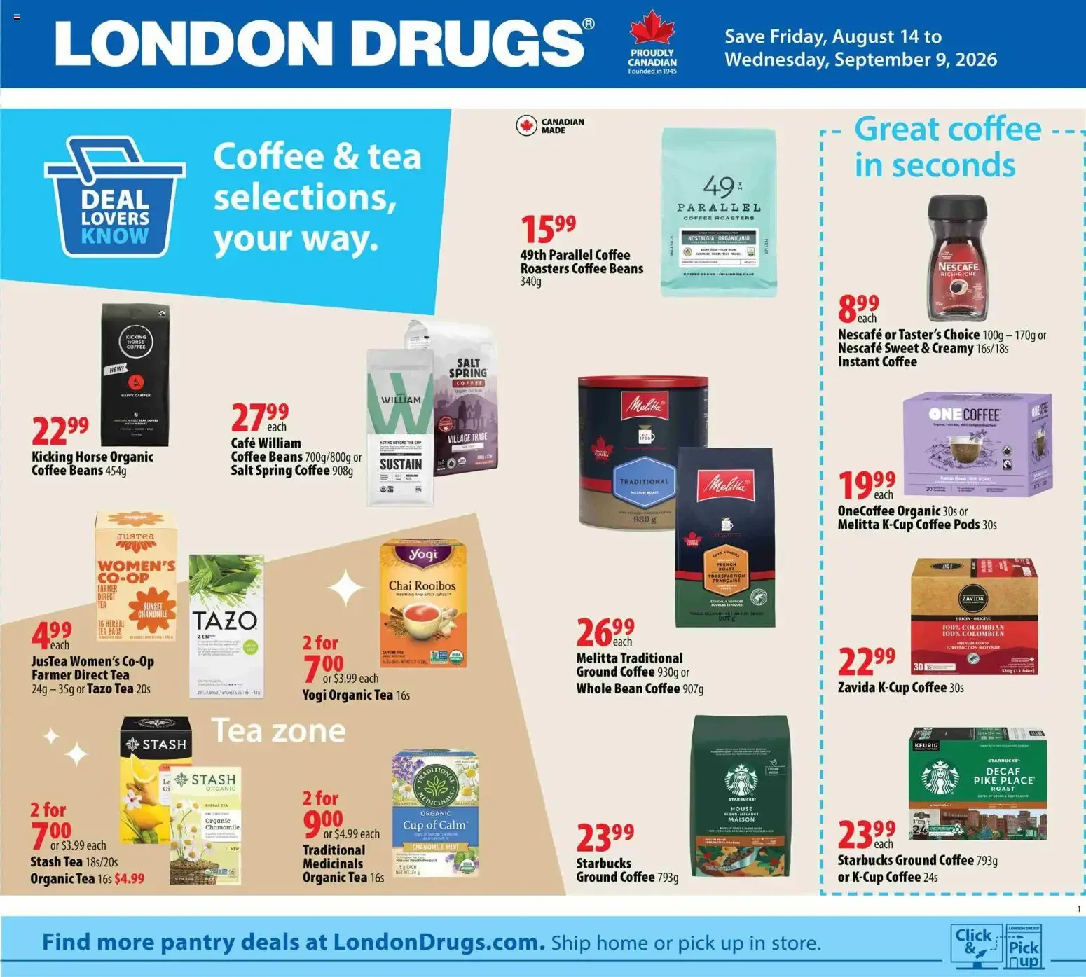 London Drugs flyer - Coffee & Tea from Aug 14, 2026 > weekly specials & deals from August 14 to September 9 2026 - flyer page 1
