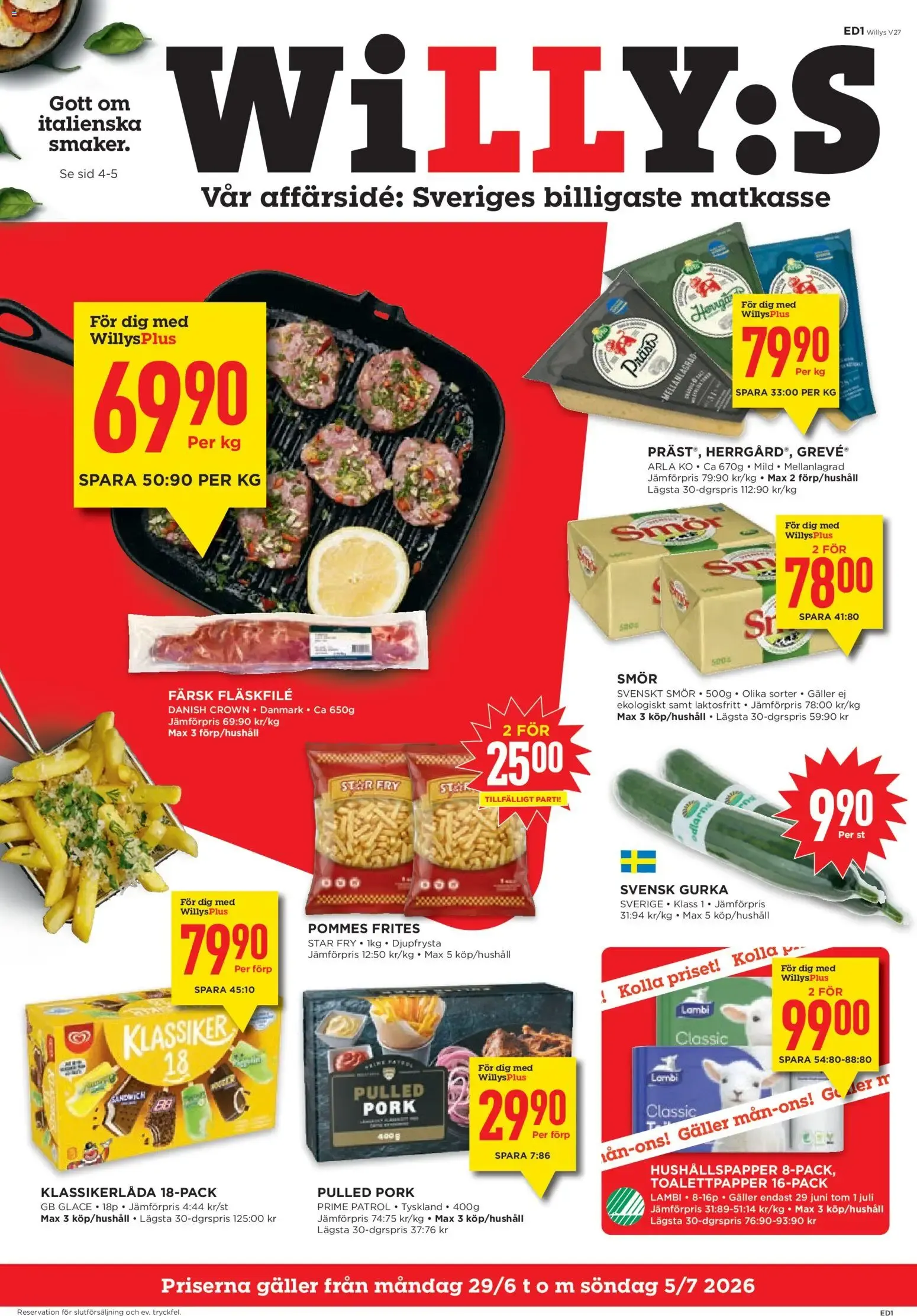 WILLY:S från 29 juni till 5 juli 2026 - Reklamblad sidor 1