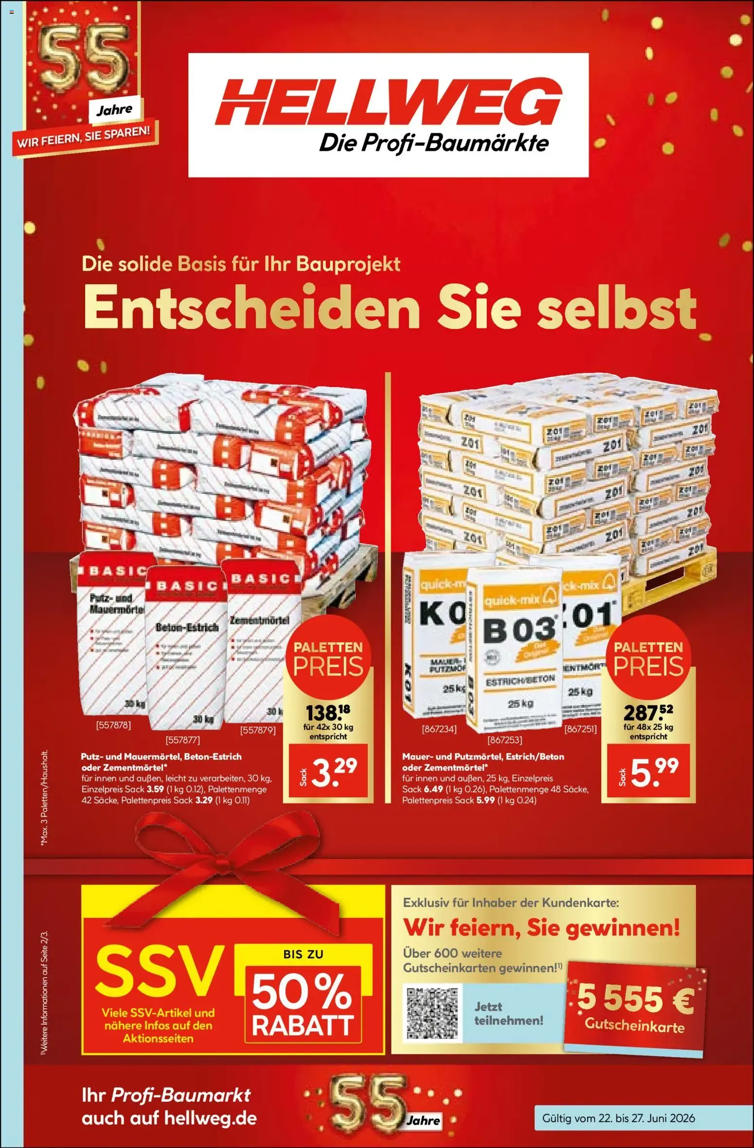 Hellweg: Bauprojekt & Angebote zum 55. Jubiläum von 22. Juni bis 27. Juni 2026 - Prospekt seite 1