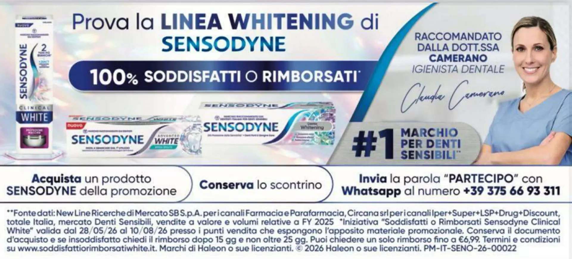 Promozione Sensodyne Linea Whitening: 100% Soddisfatti o Rimborsati da 28 maggio a 10 agosto di 2026 - Pagina del volantino 1