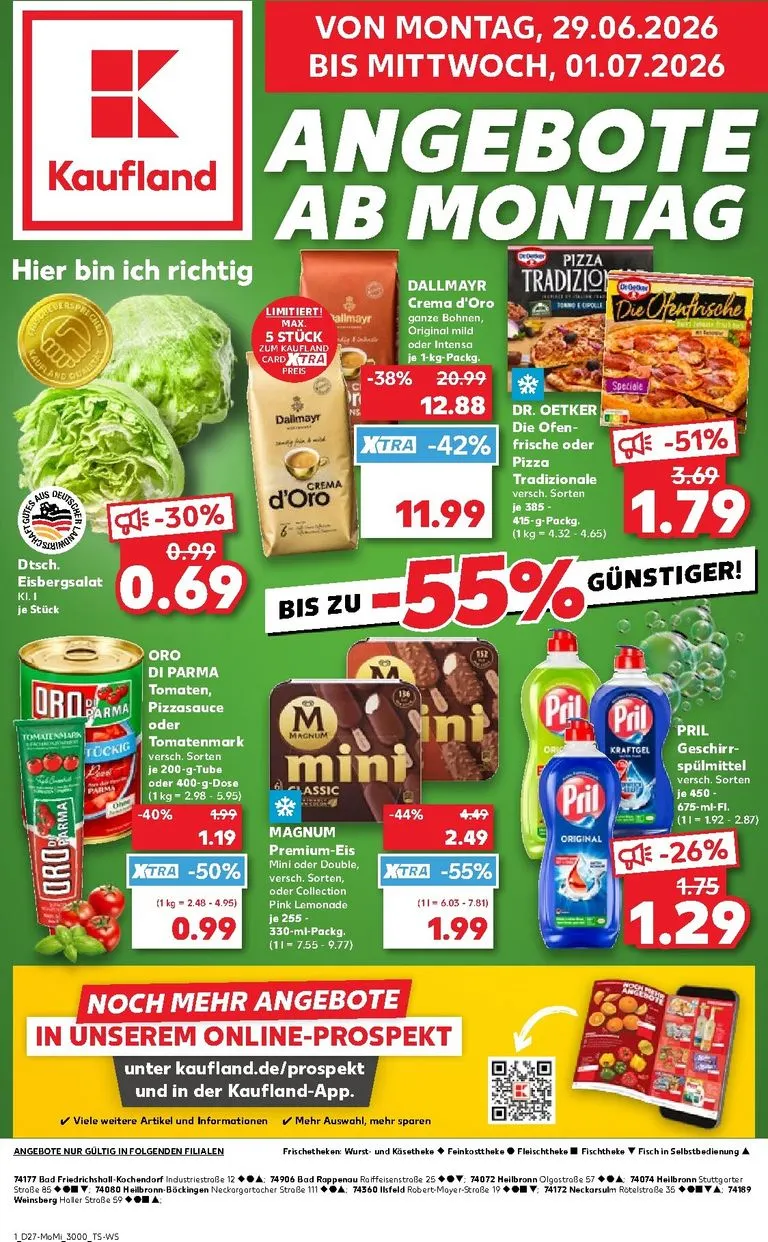 Kaufland - Angebote ab Montag Prospekt nächste Woche – von Montag 29.06.2026 bis Mittwoch 01.07.2026