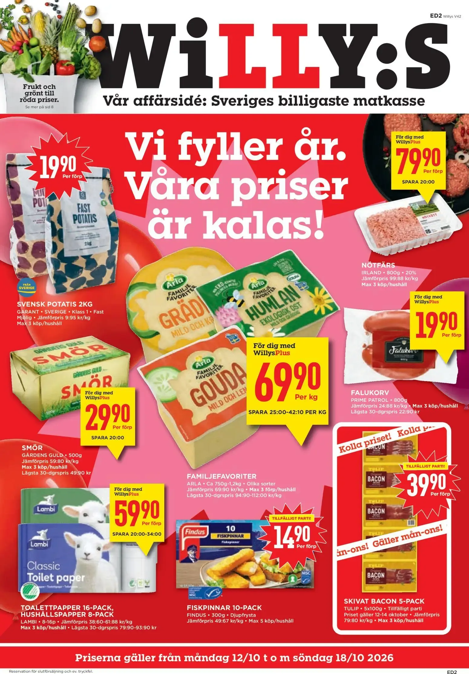 Willys: ¡Precios de aniversario, ofertas válidas del 12/10 al 18/10/2026! från 12 oktober till 18 oktober 2026 - Reklamblad sidor 1