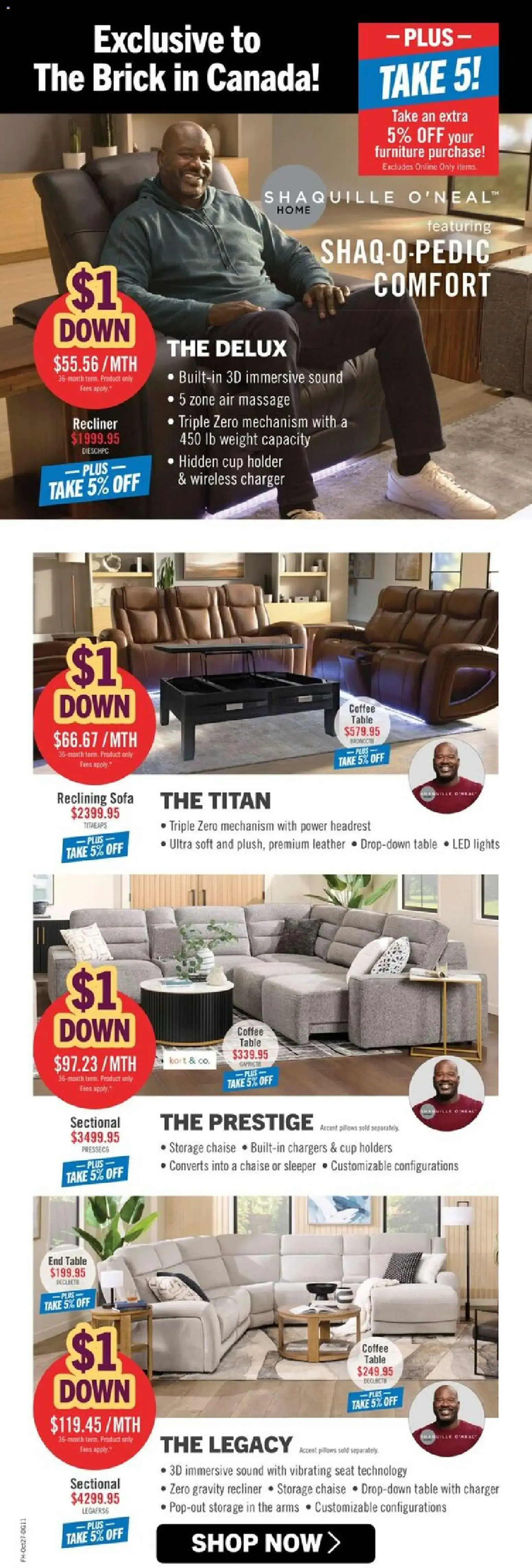 The Brick: Dollar Down Days & Take it Home - $1 Down and 0% Interest from October 27 to November 1 2026 - flyer page 5